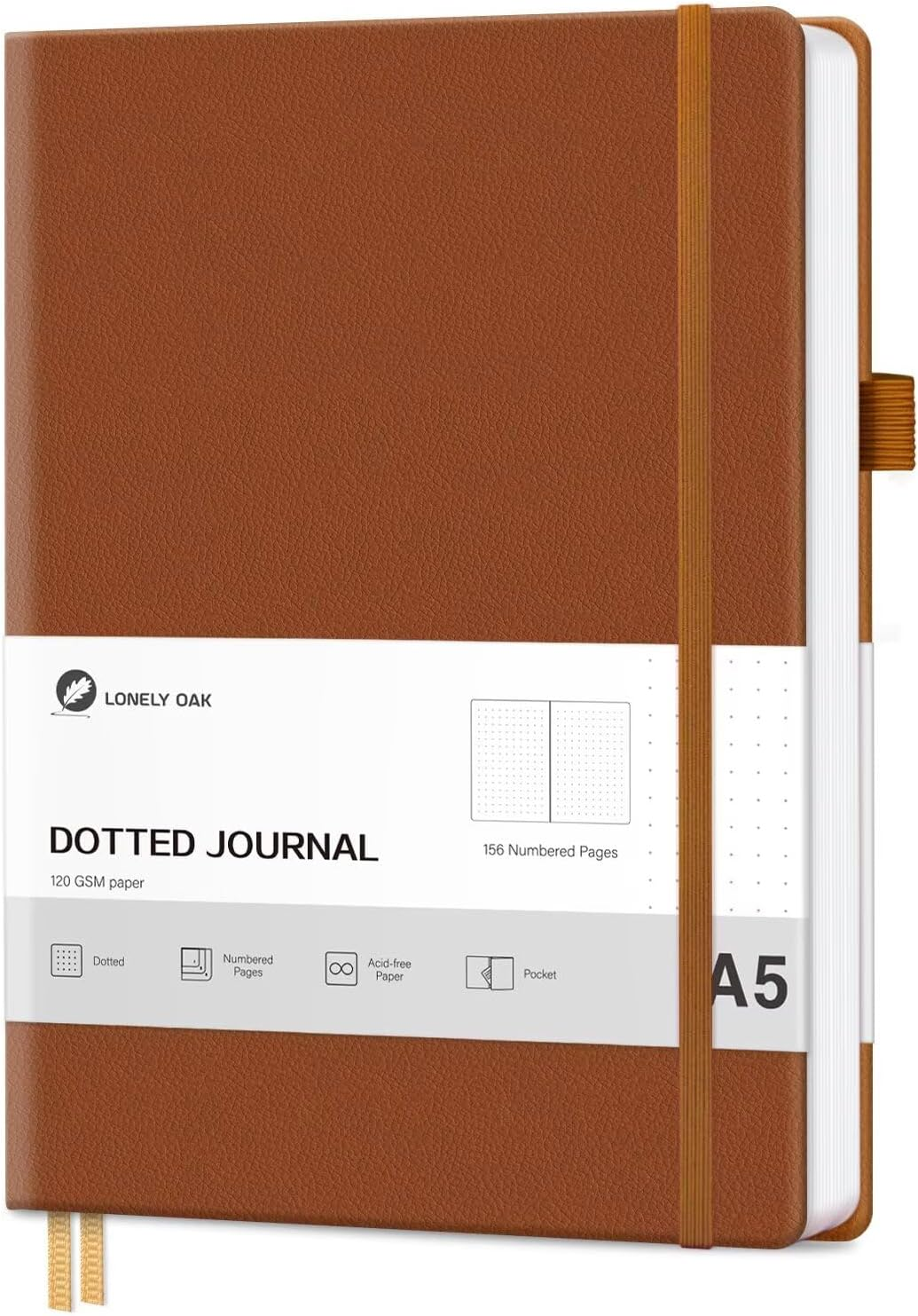 Lonely Oak Lined Journal Notebook, A5 Hardcover Lined Notebook for Women & Men, 120GSM Acid-Free Paper with Leather Hardcover and Inner Pocket, Daily Diary Journal for Work(Brown)