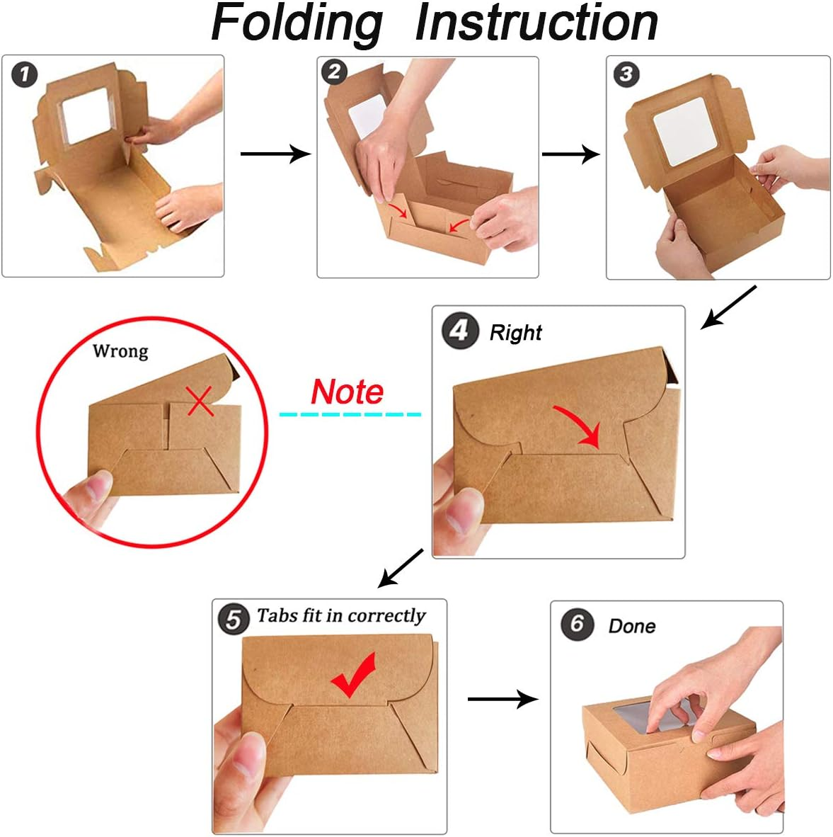 50 Pack Brown Bakery Boxes, 4X4X2.5 Inches Small Pastry Treat Boxes with Window, Gift Packaging for Cookies, Pastries, Mini Cakes, Donut, Pie Slice, Stickers Included image number 3