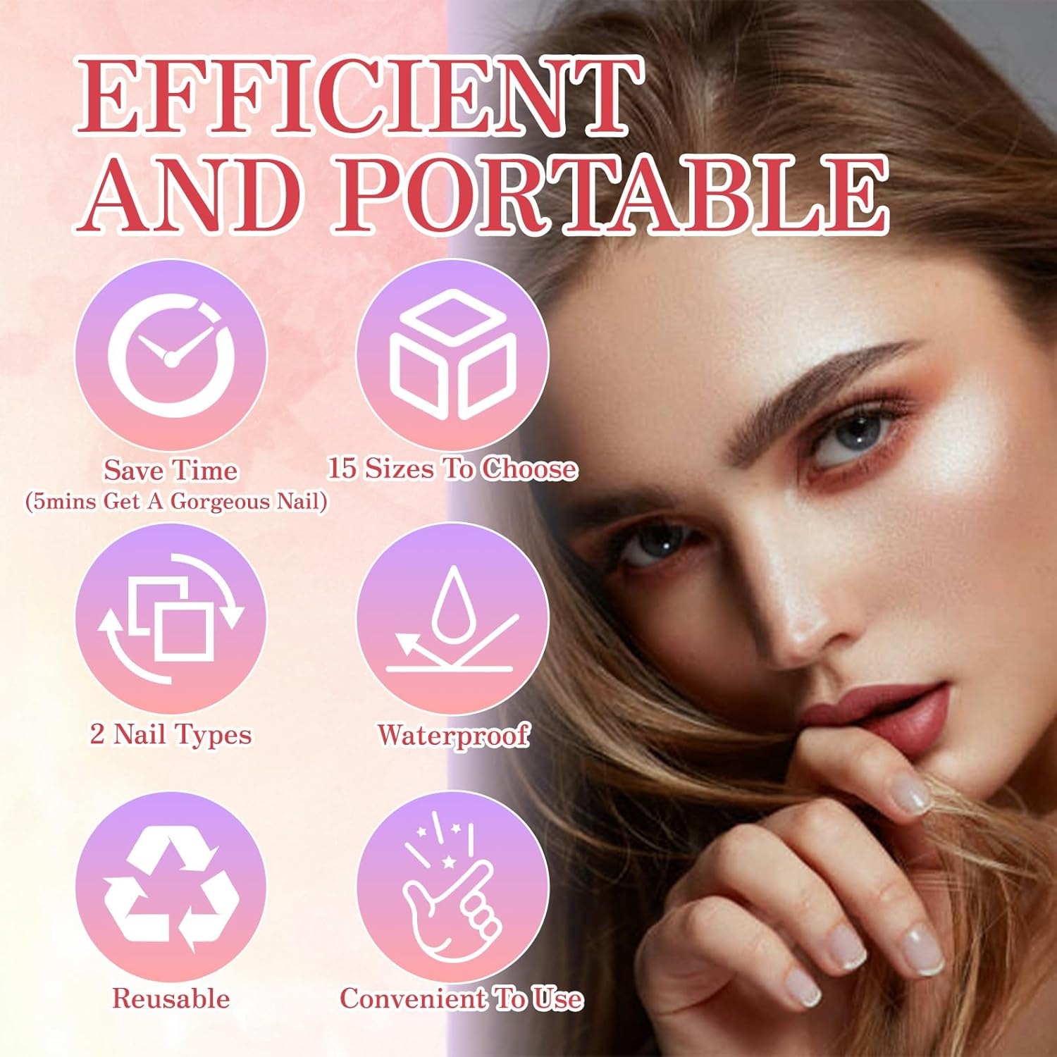 300PCS Nail Tips Set, Full Cover French Ballerina Nail Tips, Acrylic, Glossy Finish, Soak Off, Home DIY & Salon Use image number 5