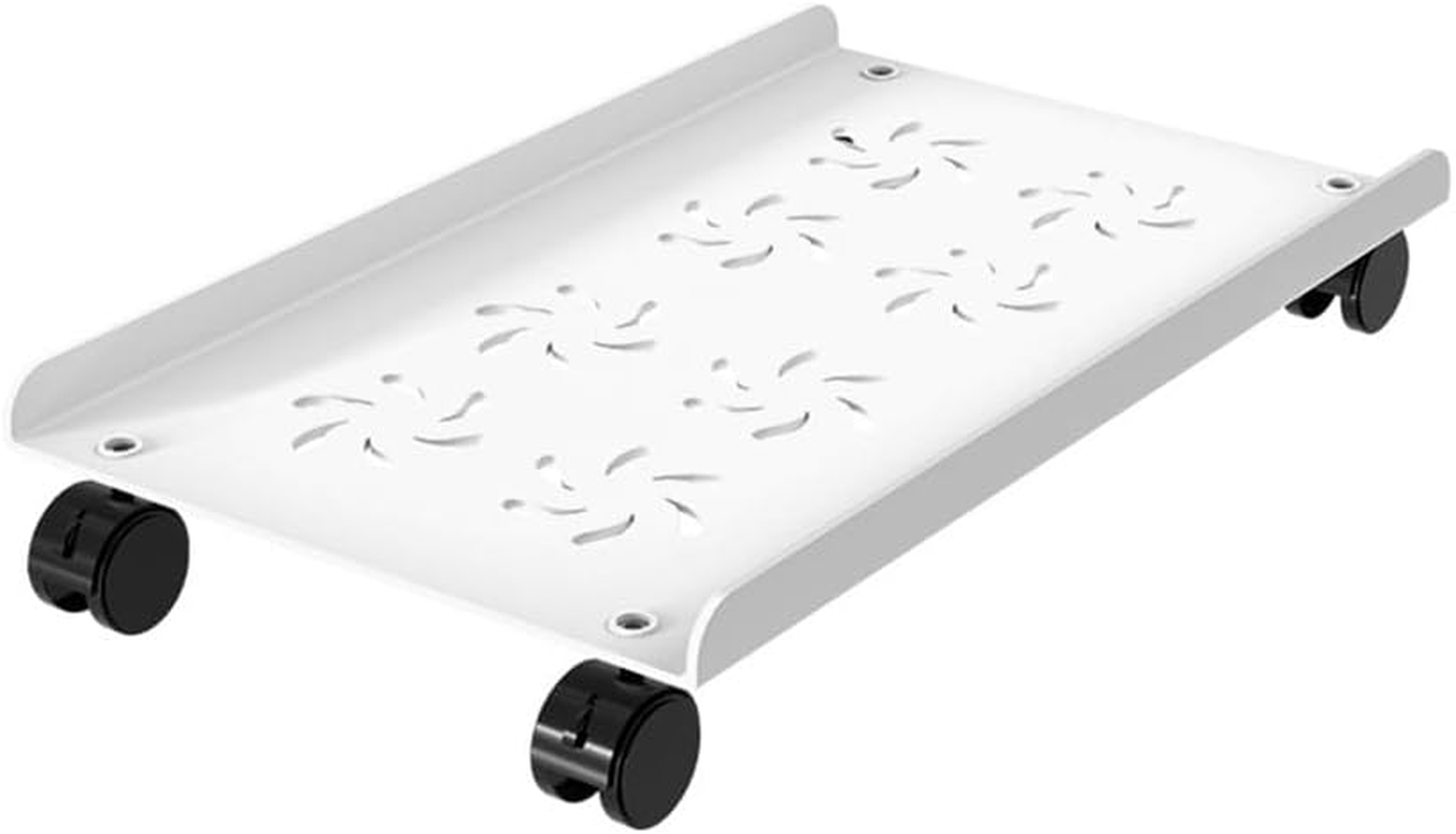 Computer Tower Heavy-Duty CPU Stand Cart with Four Wheels Rolling Monitor Support Mobile PC Holder Desk Accessories (White)