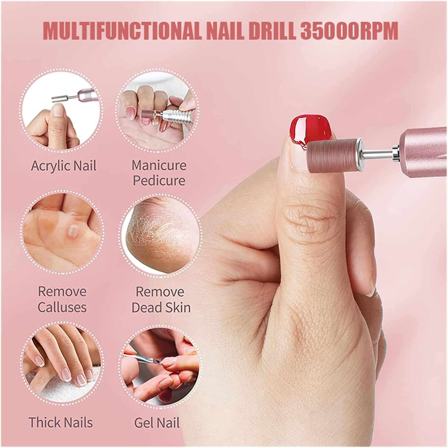 Nail File Electric, Nail Drill Machine 35000RPM Electric Manicure Machine Pedicure Manicure Drill Set Milling Cutters Set Nail File Equipment Tools(Black) image number 1