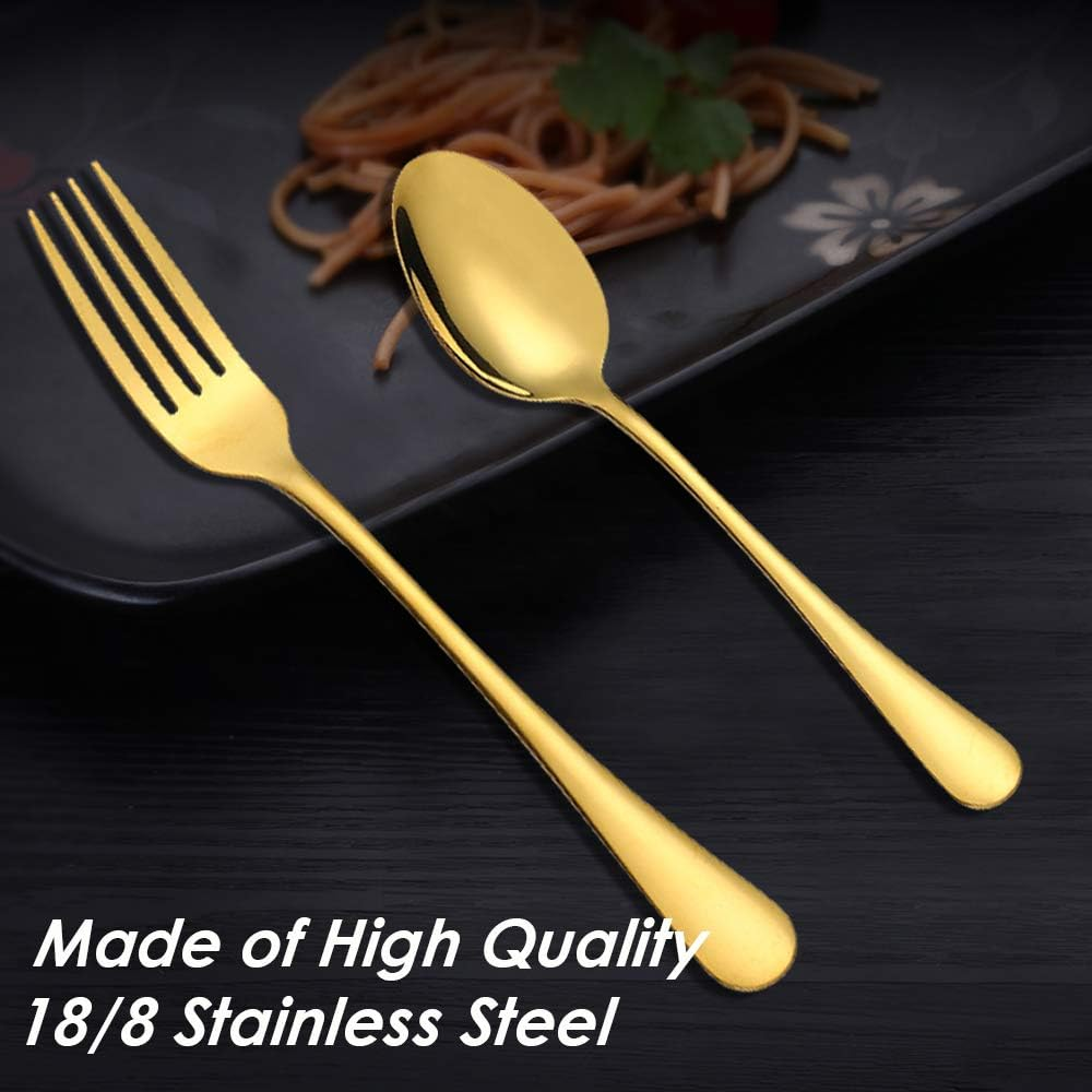 Set of 12, Gold Plated Stainless Steel Dinner Forks and Spoons, Sourceton Heavy-Duty Forks (8 Inch) and Spoons (7 Inch) Cutlery Set- Gold image number 1