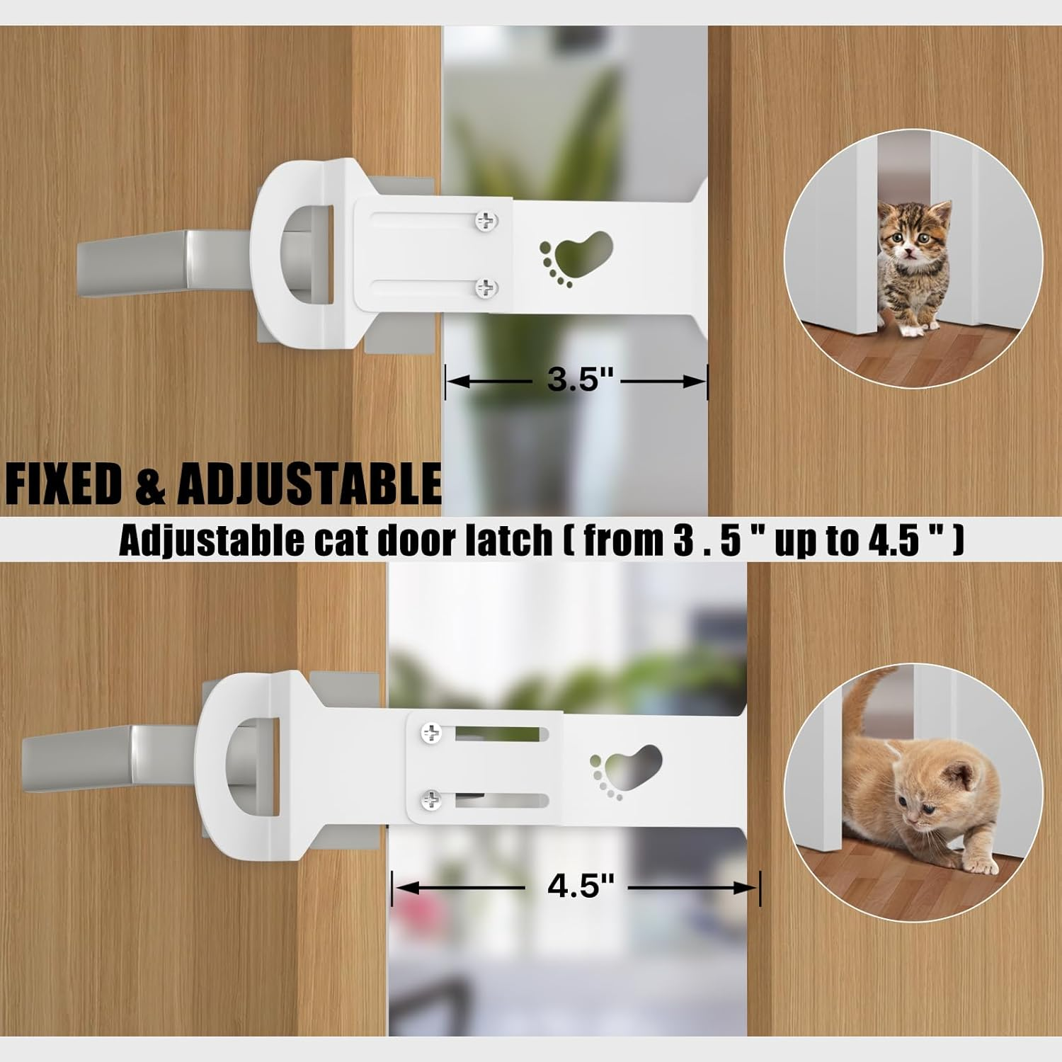 Cat Door Latch and Holder - Metal Adjustable Cat Door Stopper - Strong and Portable Door Prop - Keep Dog Out of Litter Box & Cat Feeder - No Measuring, Easy to Install (White, 1) image number 3