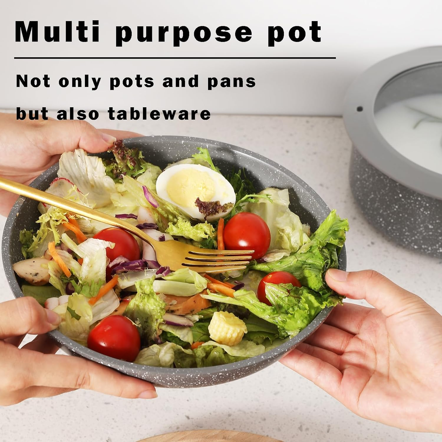 Pot and Pan Set with Removable Handle, Nonstick Cookware Set Detachable Handle, Induction Kitchen Camping Stackable Pots Pans, Dishwasher/Oven Safe, Grey image number 3