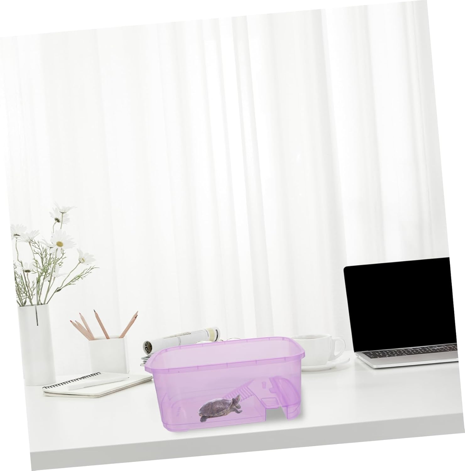 Hohopeti Plastic Turtle Tank Reptile Habitat Box Basking Platform, Small Purple Plastic Pet Breeding Terrarium for Home Turtle Feeding and Reptile Supplies