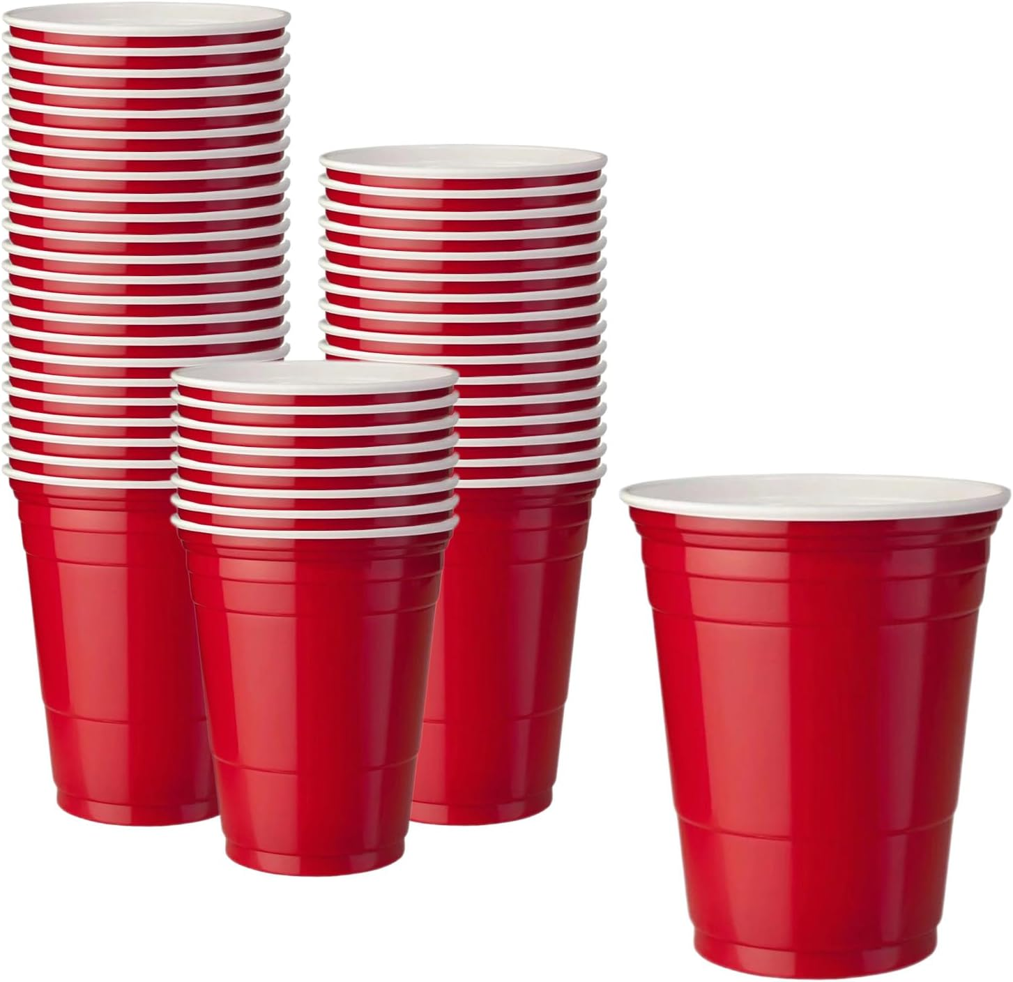 50 Pcs Party Cup Set,16Oz Red Plastic Party Cups,Party Cold Drink Cups,Repeatable Cups for New Year, Christmas, Camping, Wedding(Red) image number 3