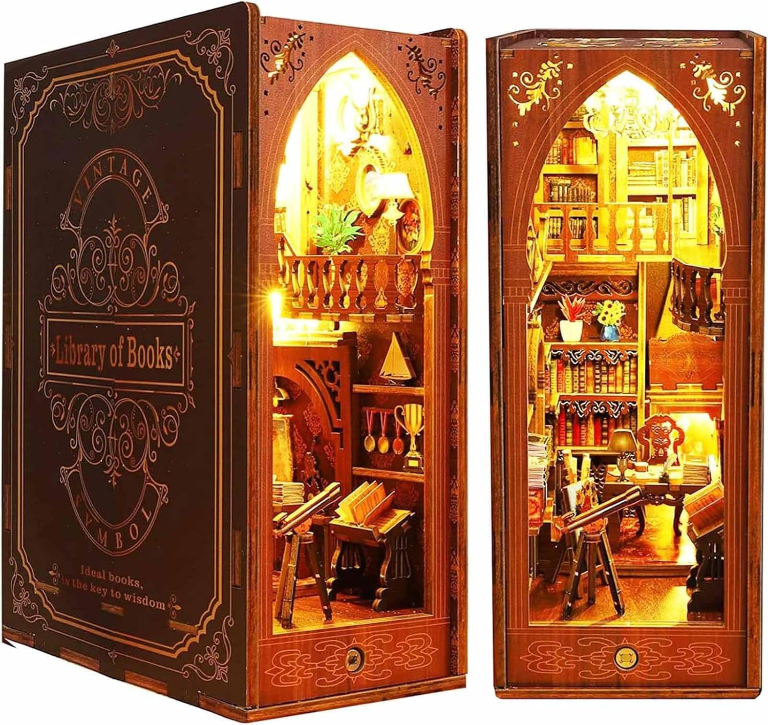 Book Nook Kit for Adults, DIY Miniature Dollhouse with LED Lights 3D Wooden Puzzle Bookend for Bookshelf Decor, Tiny Model House to Build image number 2