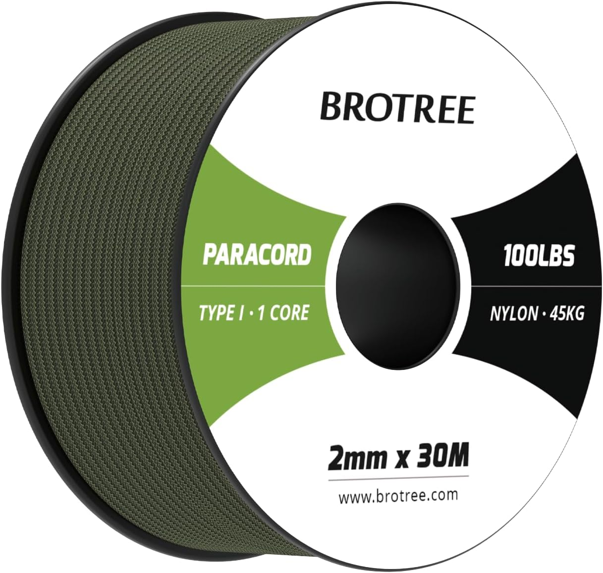 Brotree Paracord 2Mm 30M 100% Nylon Rope 1 Strand Parachute Cord for Outdoor, Craft, DIY - 45Kg Breaking Load (Black)