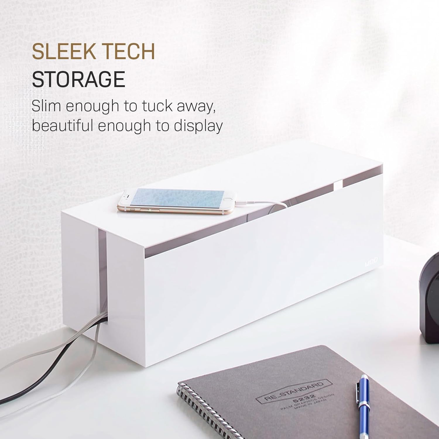 YAMAZAKI Home 2707 Cable Box-Outlet Cord Storage Organizer, Cover Protector, One Size, White - Grey image number 2