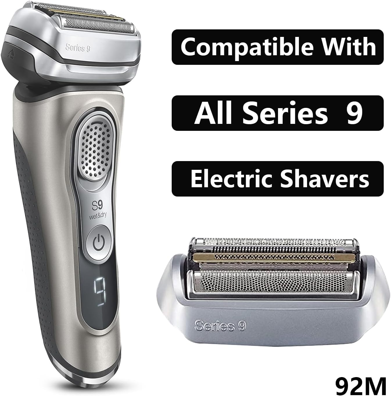 92M Replacement Head for Braun Shaver Series 9，Suitable for 9290Cc, 9291Cc, 9385Cc, 9330S, 9370Cc, 9330S, 9293S, 9296Cc Etc by Models. image number 1