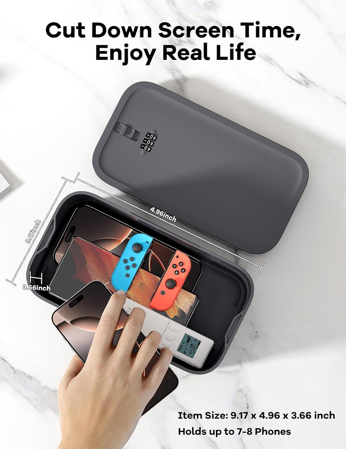 Phone Lock Box Medication Safe, Small 2L Medicine Lockable Storage with Code for First Aid Kits, Food Lock Box with Locking Lid for Home Fridge Freezer/Personal Items (Blue) image number 6