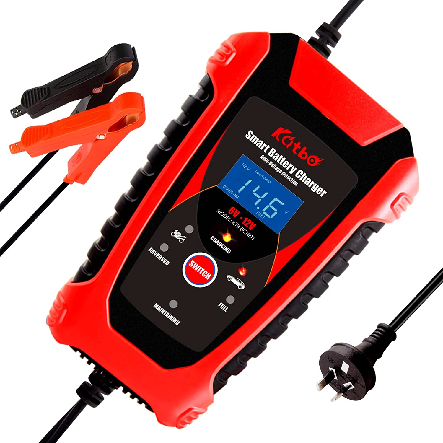 Katbo 6 Amp Smart Battery Charger Auto-Voltage Detection 6V 12V Automatic and Manual (Red) image number 5