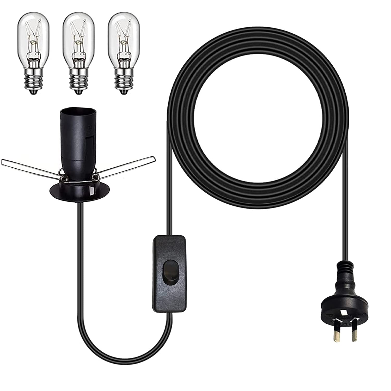 Salt Lamp Cord Replacement with On/Off Switch and 3 Free Bulbs, Original Replacement Power Cord with Base Assembly E14 Socket & Metal Clip, for All Himalayan Crystal Salt Rock Lamp - 240V SAA Standard