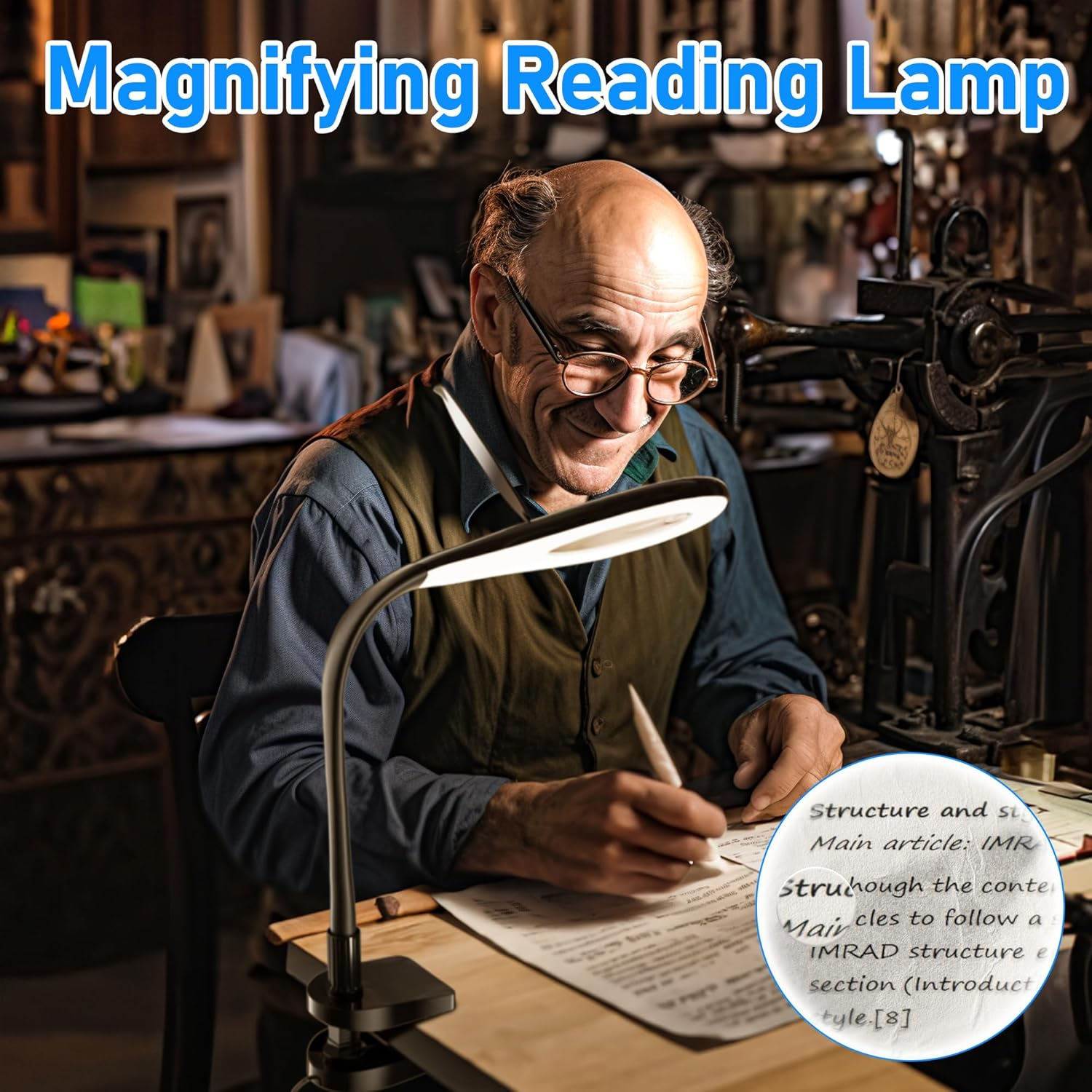 Deeloop Desk Magnifying Glass with Light and Stand, Flexible Gooseneck 5X&3X Real Glass Lens LED Magnifying Desk Lamp with Clamp, Hand Free Magnifying Lamp for Reading,Crafts, Repair,Close Work image number 2