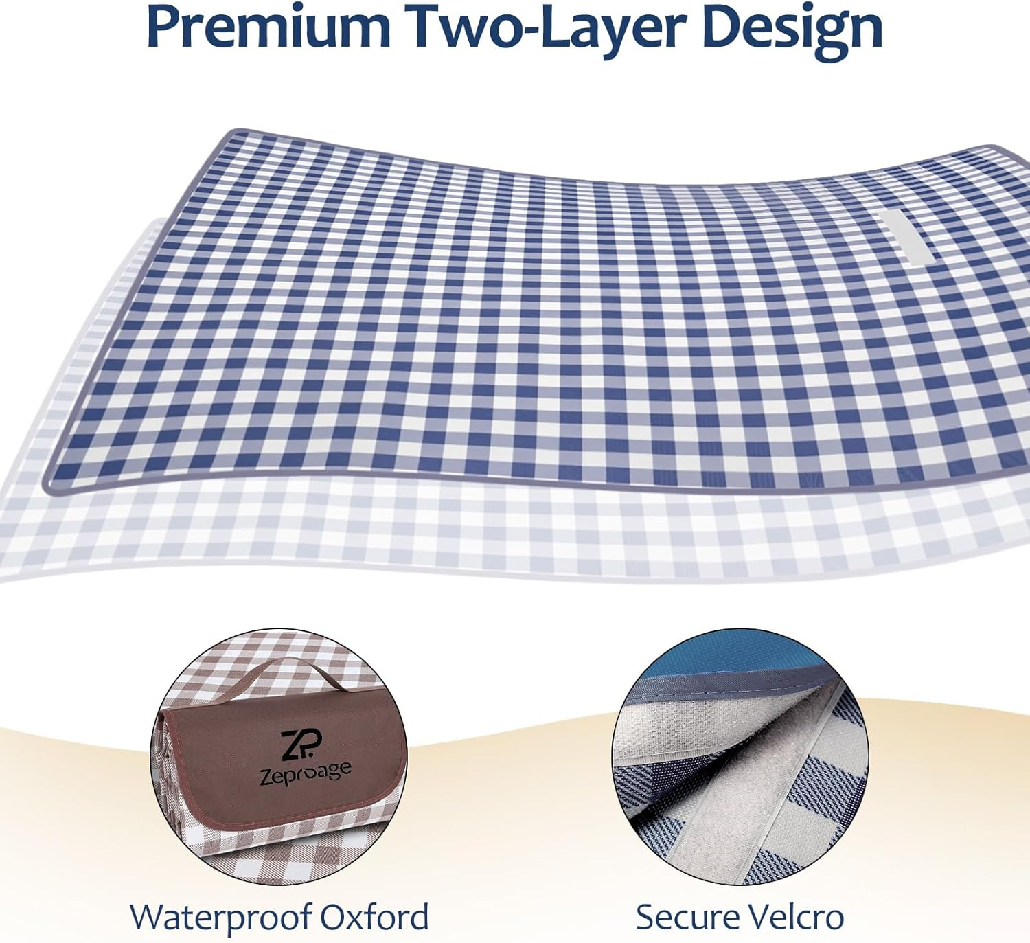 Waterproof Picnic Blankets, 150X200Cm Picnic Mat Outdoor Portable Travel Camping Striped Blue and Green image number 3