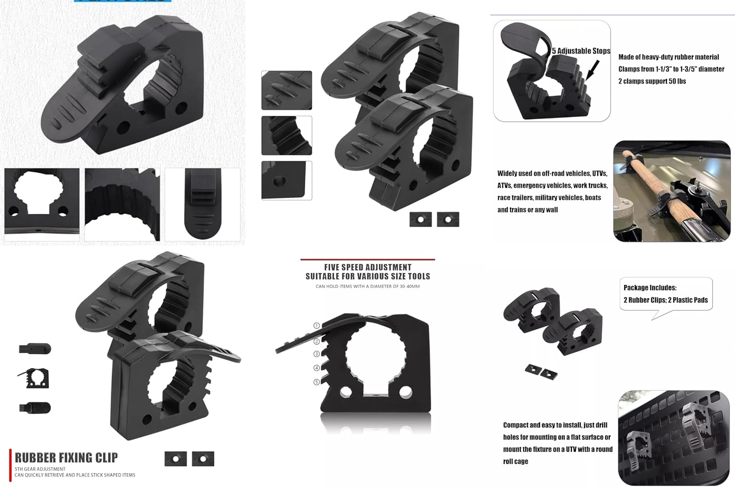 2Pcs Adventure Shovels Bracket,From 1" - 1-1/2" in Diameter Tools,Used by Vehicle on Off-Road Vehicles, Utvs Quick Fist Clamp - Rubber Shovel Holder Mount (2) image number 5