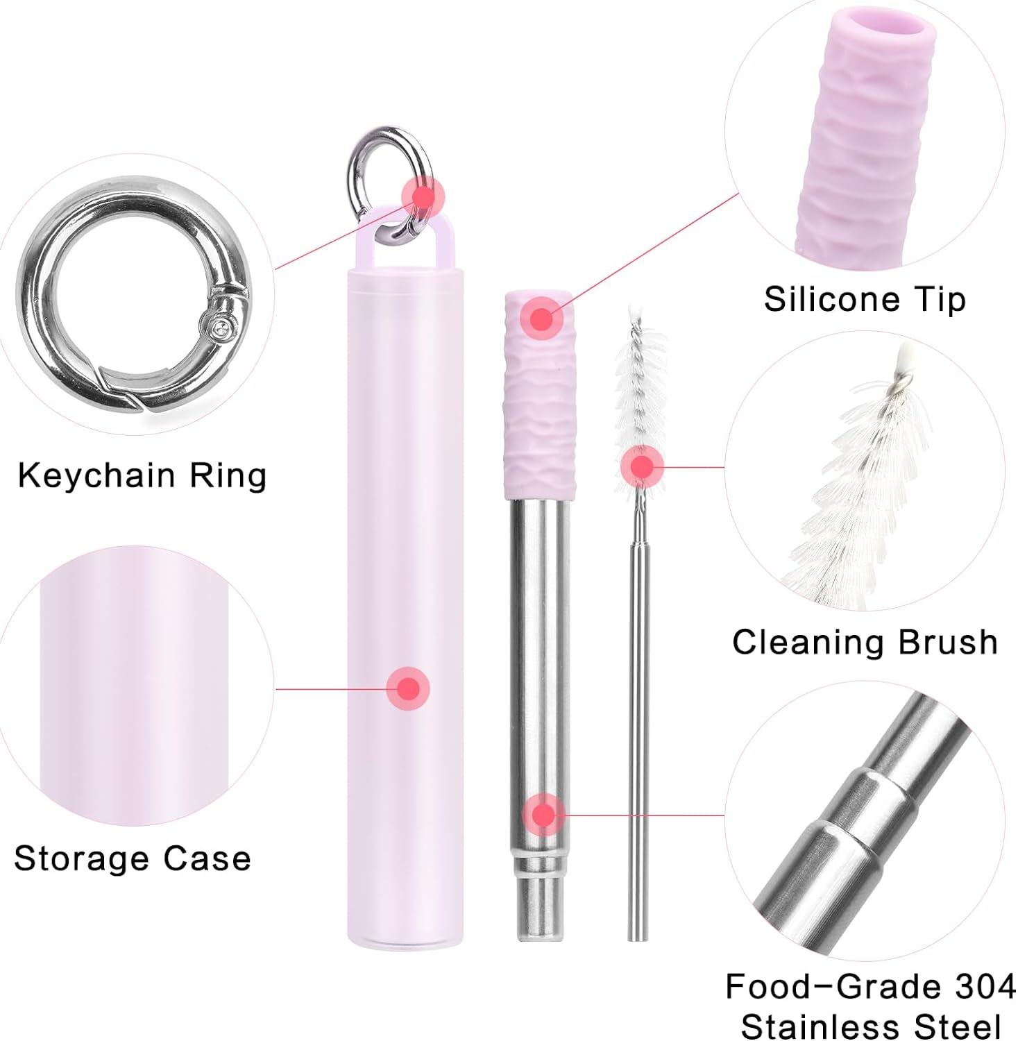 FYY Reusable Straws - 3 Pack Collapsible Stainless Steel Straws with Cleaning Brush and Silicone Tips Portable Travel Telescopic Drinking Straws with Storage Case and Keychain Ring image number 1