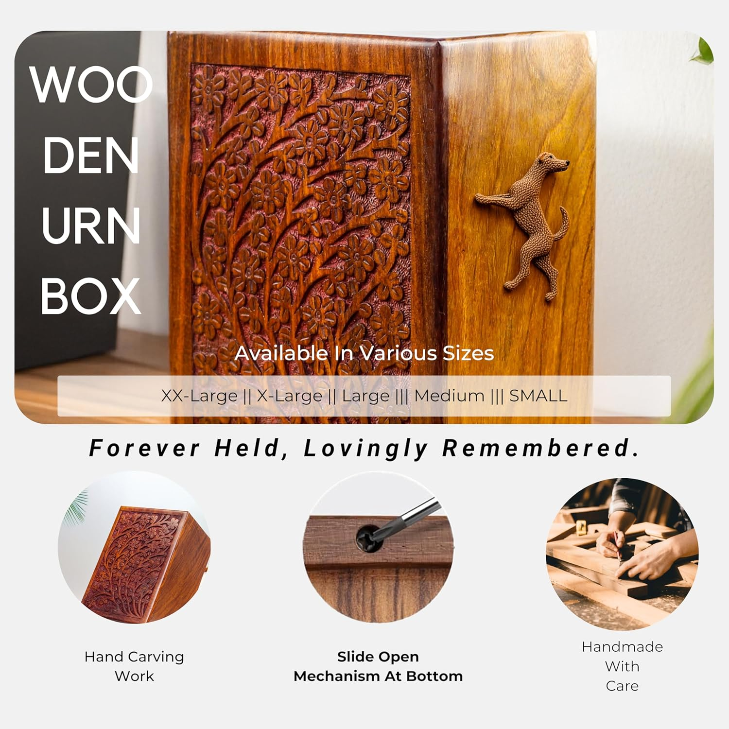 Artisans Crafted Premium Rosewood Decorative Hand Carved Wooden Urns | Carved with Precision | Memorial Wooden Urns for Loved Ones | Nagina International (Xx-Large)