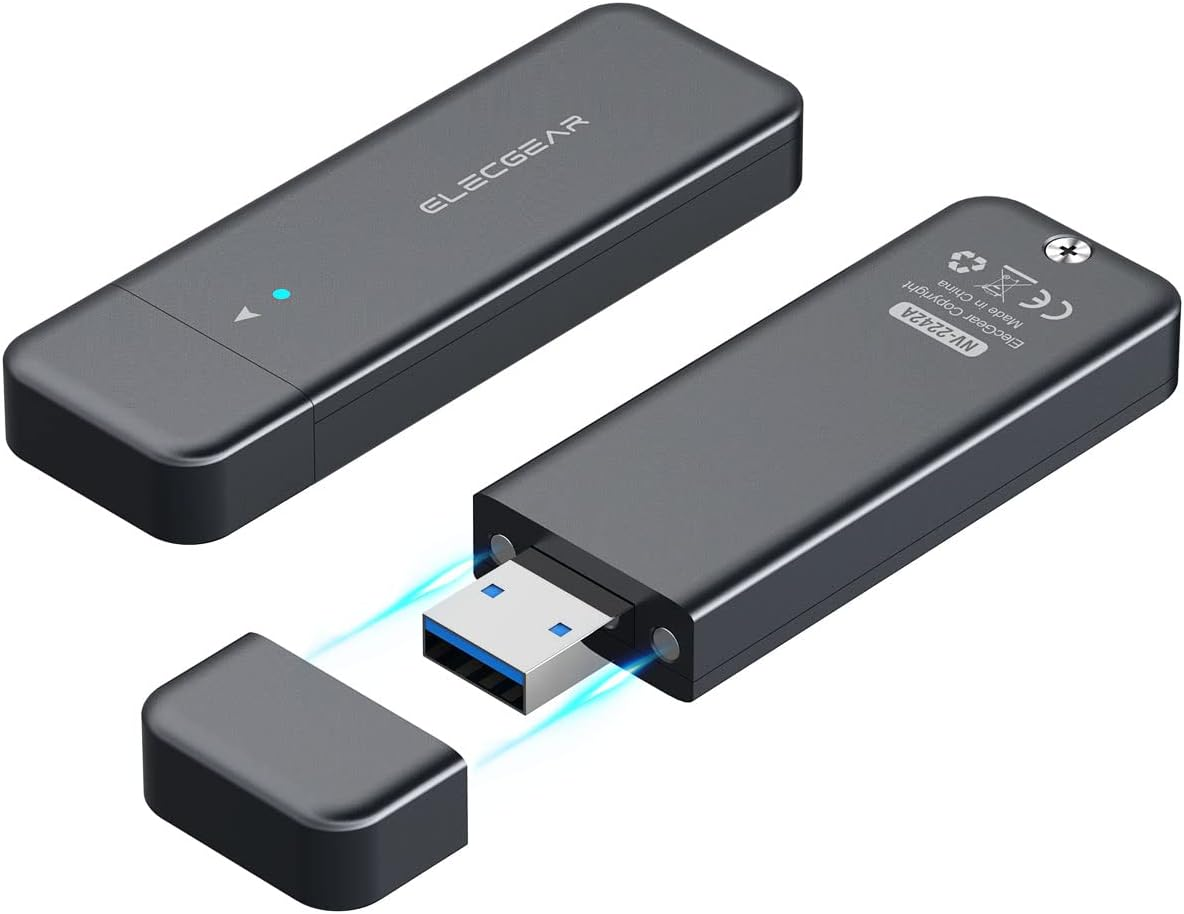 Elecgear USB Mini Enclosure for 2230/2242 Nvme and SATA M.2 SSD, Pcie and Serial ATA Aluminum Housing Case with Magnet Cap, 10Gbps Flash Drive Internal Memory Stick Card Reader (NV-2242A) image number 5