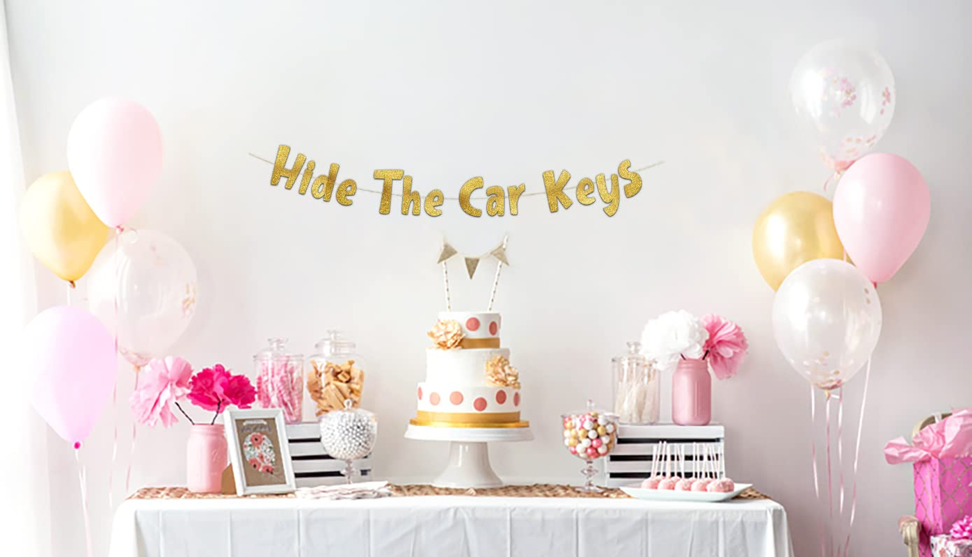 Hide the Car Keys Gold Glitter Banner &ndash; 15Th and 16Th Funny Birthday Party Decorations, Favors, Supplies, Ideas and Gifts. image number 2