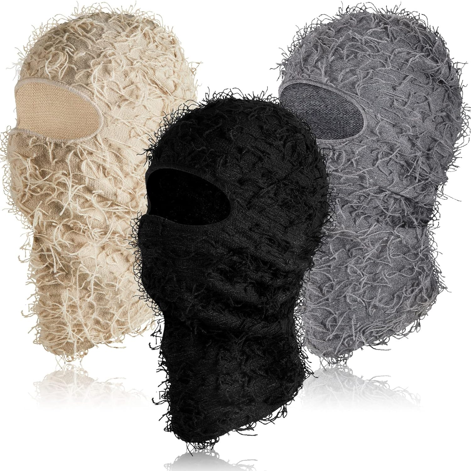 Newcotte 3 Pcs Distressed Balaclava Full Face Ski Mask Cool Knitted Balaclava Windproof Ski Mask for Men Women Cold Weather