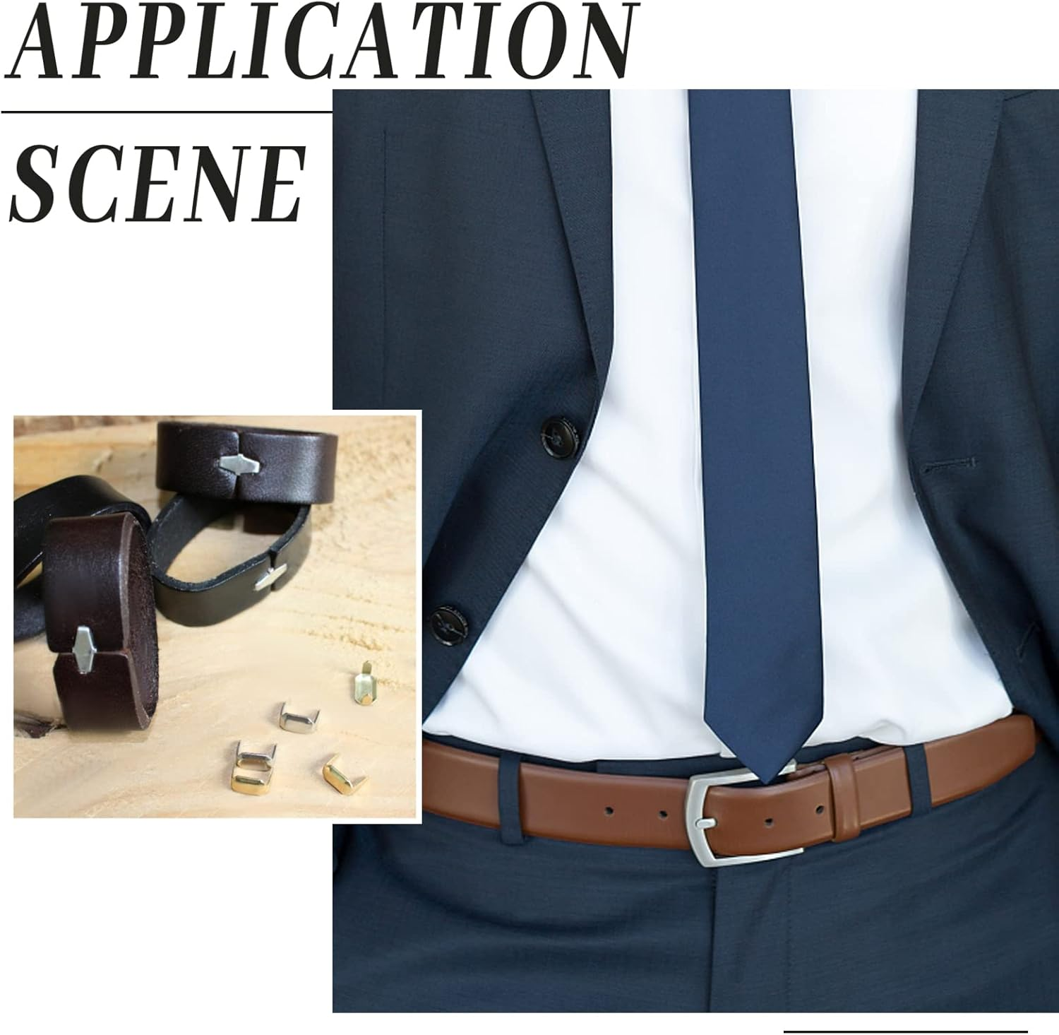 SUPERFINDINGS 200Pcs 4 Color Brass Belt Staples Claps 8X5Mm Rectangle Metal Leather Staples Leather Button for Belt Bag Replacement Repair Accessories image number 2