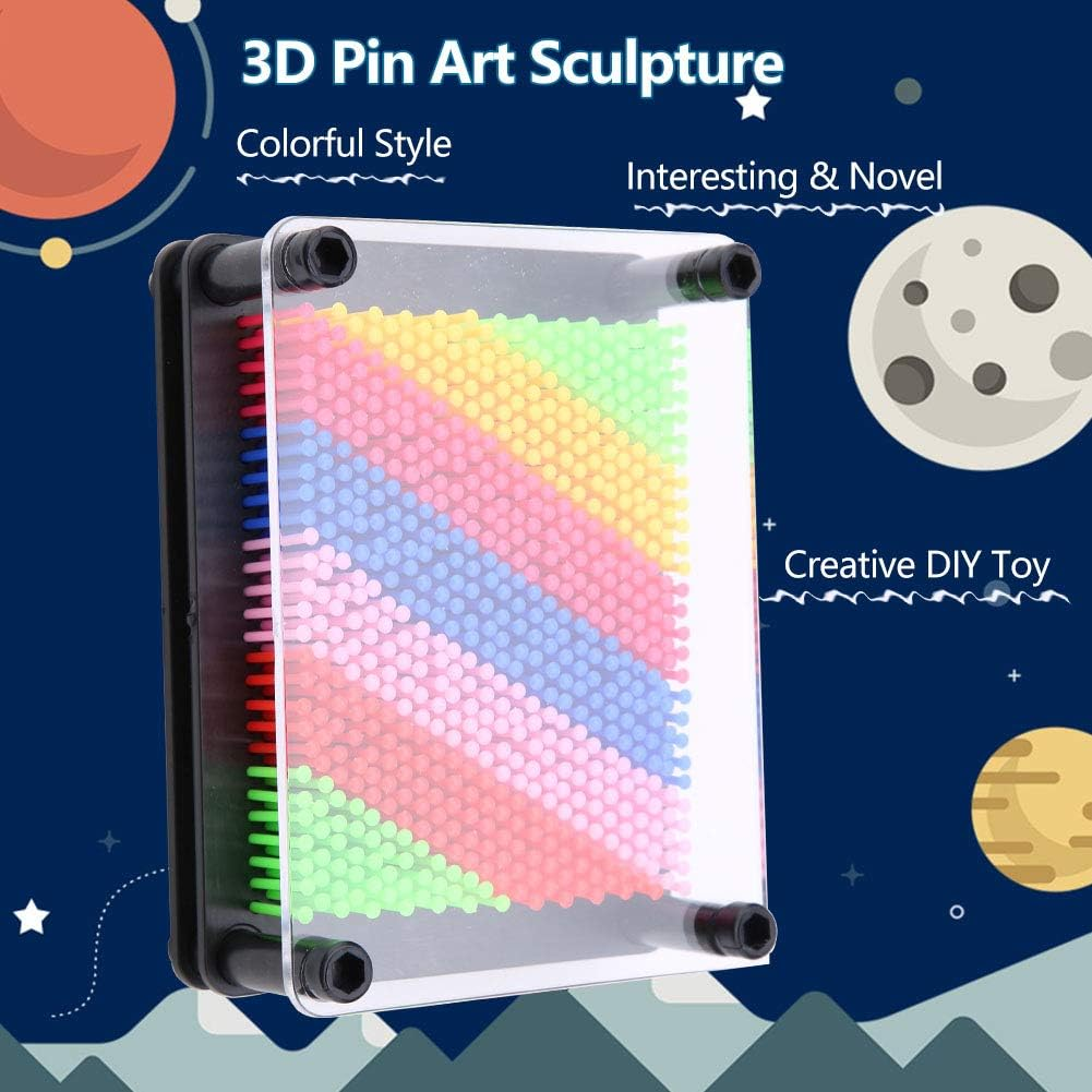 Pin Art Board, Silver Classic 3D Pin Art Desk Toy for Creative Visuals, Stress Relief Game for Home and Office (Black Background Trumpet) image number 3