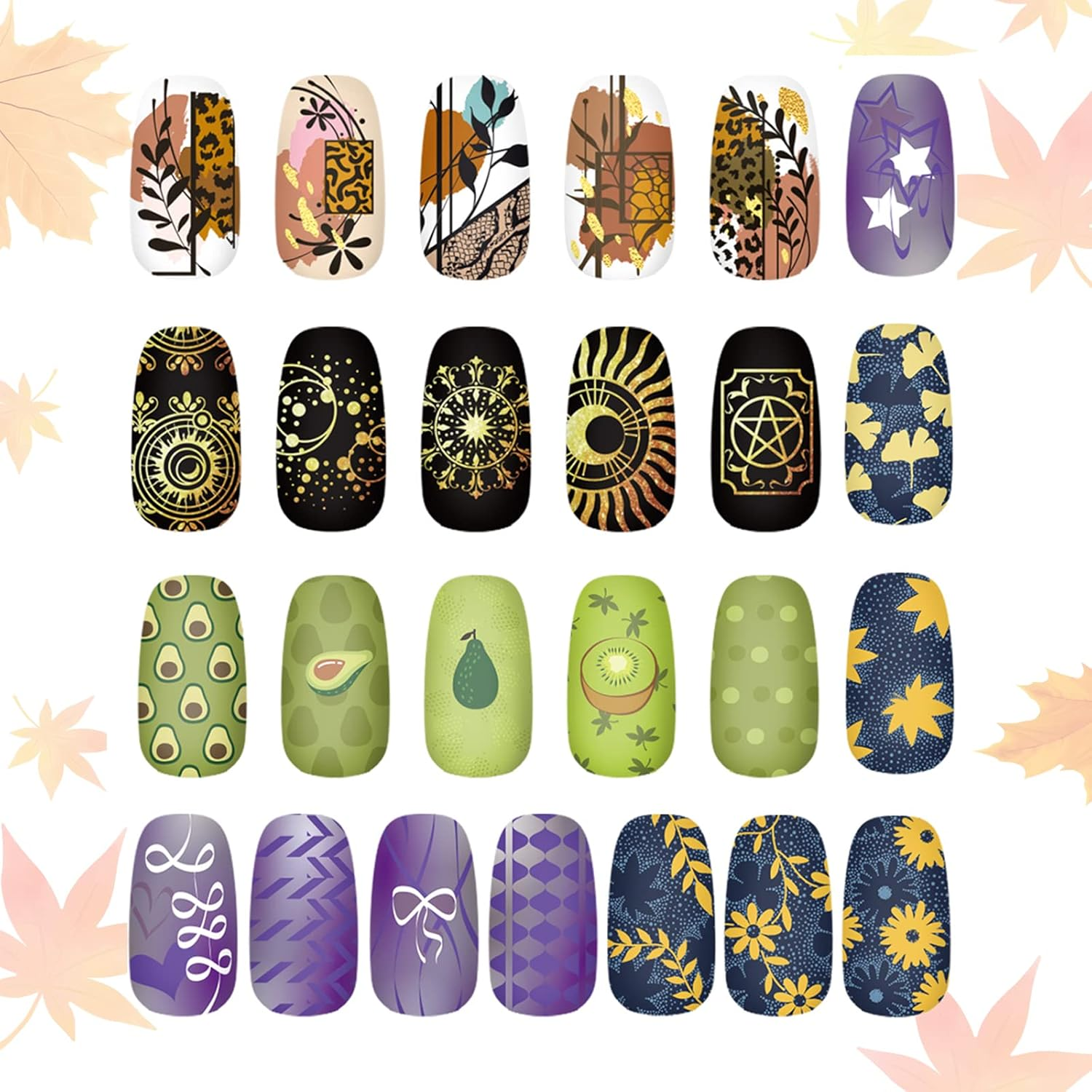 KADS 5Pcs Nail Stamp Plates Set Nails Art Stamping Plates Maple Leaves Avocado Flower Nail Plate Template Image Plate image number 4