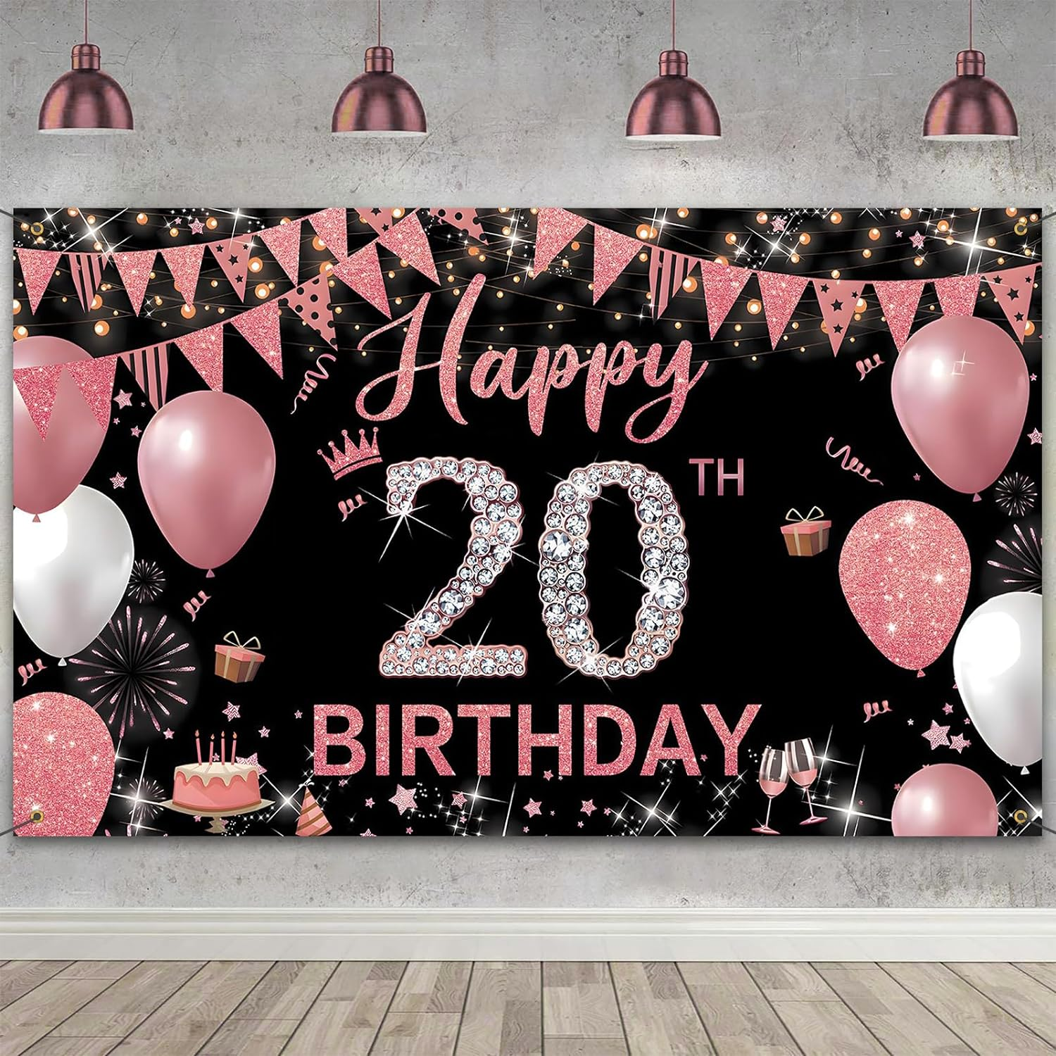 Happy Birthday Banner, 21St Birthday Decorations Backdrop, Extra Large Black Pink Party Decorations, Perfect Birthday Party Supplies Photography Background for Boys, and Grils, 180X110Cm