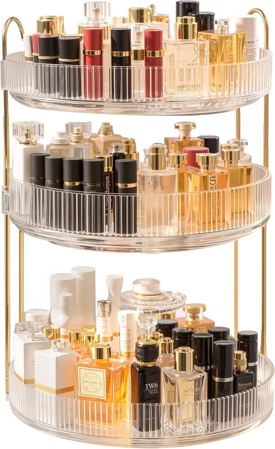 3 Tier Clear Makeup Organizers, 360&deg; Rotating Cosmetic Storage, Bathroom Organiser Large Capacity Makeup, Perfume Tray, Organizers Storage Skincare Vanity Organiser Bathroom Decor Accessorie image number 3