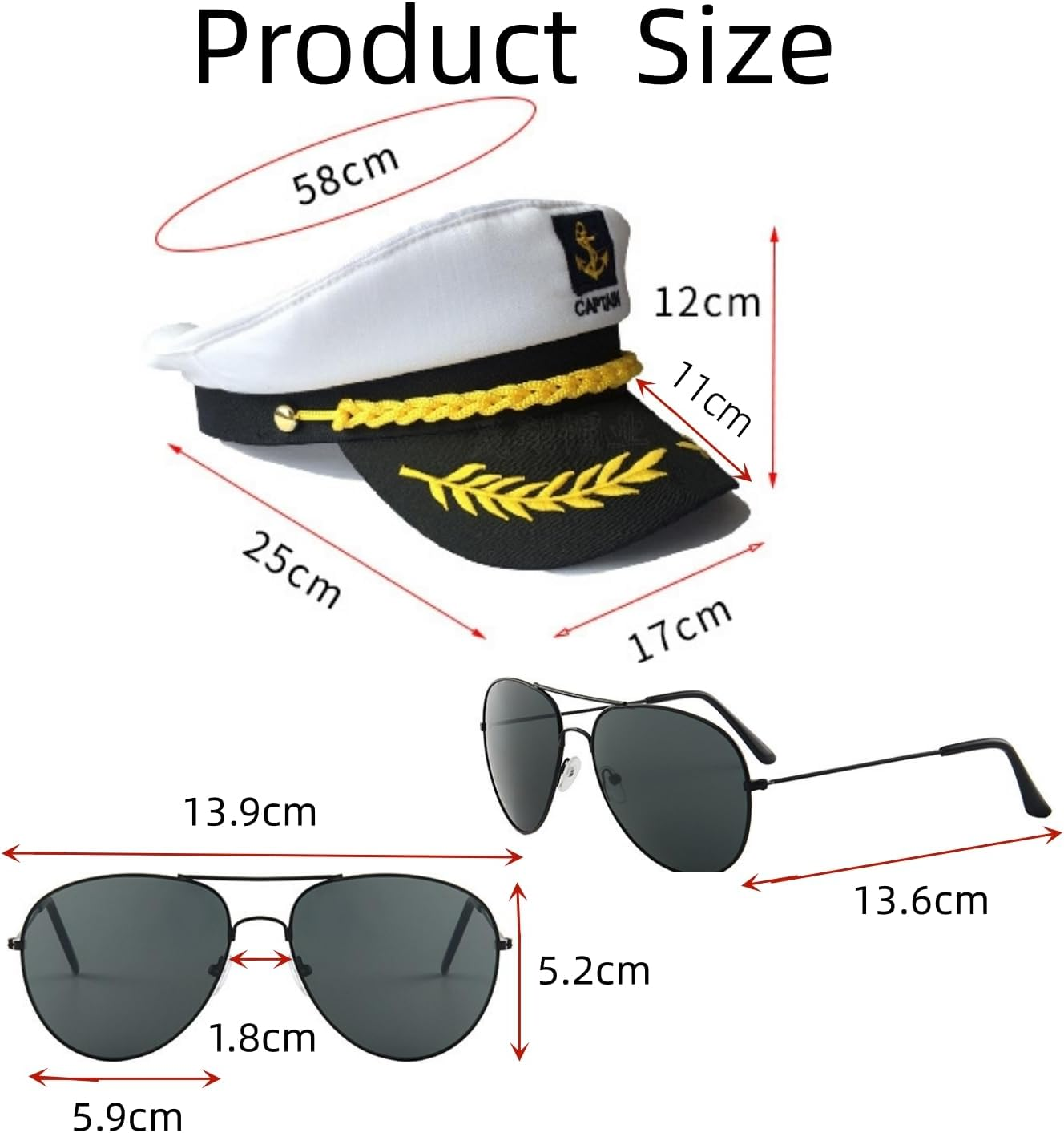 Yacht Captain Hat and Sunglasses with Case, Costume Accessory for Navy Masquerade Party, Marine Admiral Adjustable Hat Yacht Boat Ship Sailor Accessories Set image number 2