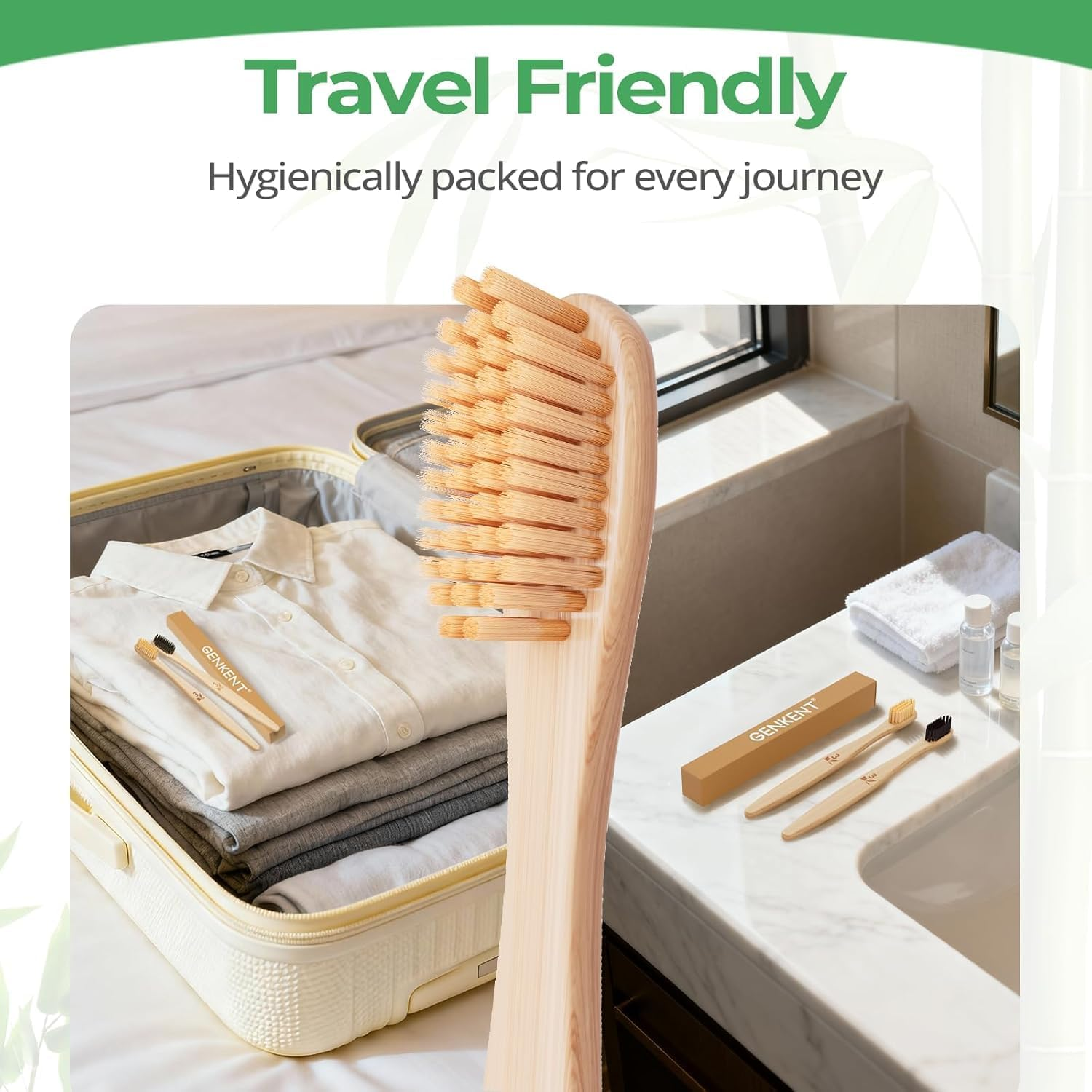 GENKENT 12 Counts Bamboo Toothbrushes Natural Bamboo Charcoal Tooth Brush with BPA Free Soft Bristles in Eco Friendly Color Bristle Wood Tooth Brushes Recycled Biodegradable image number 4