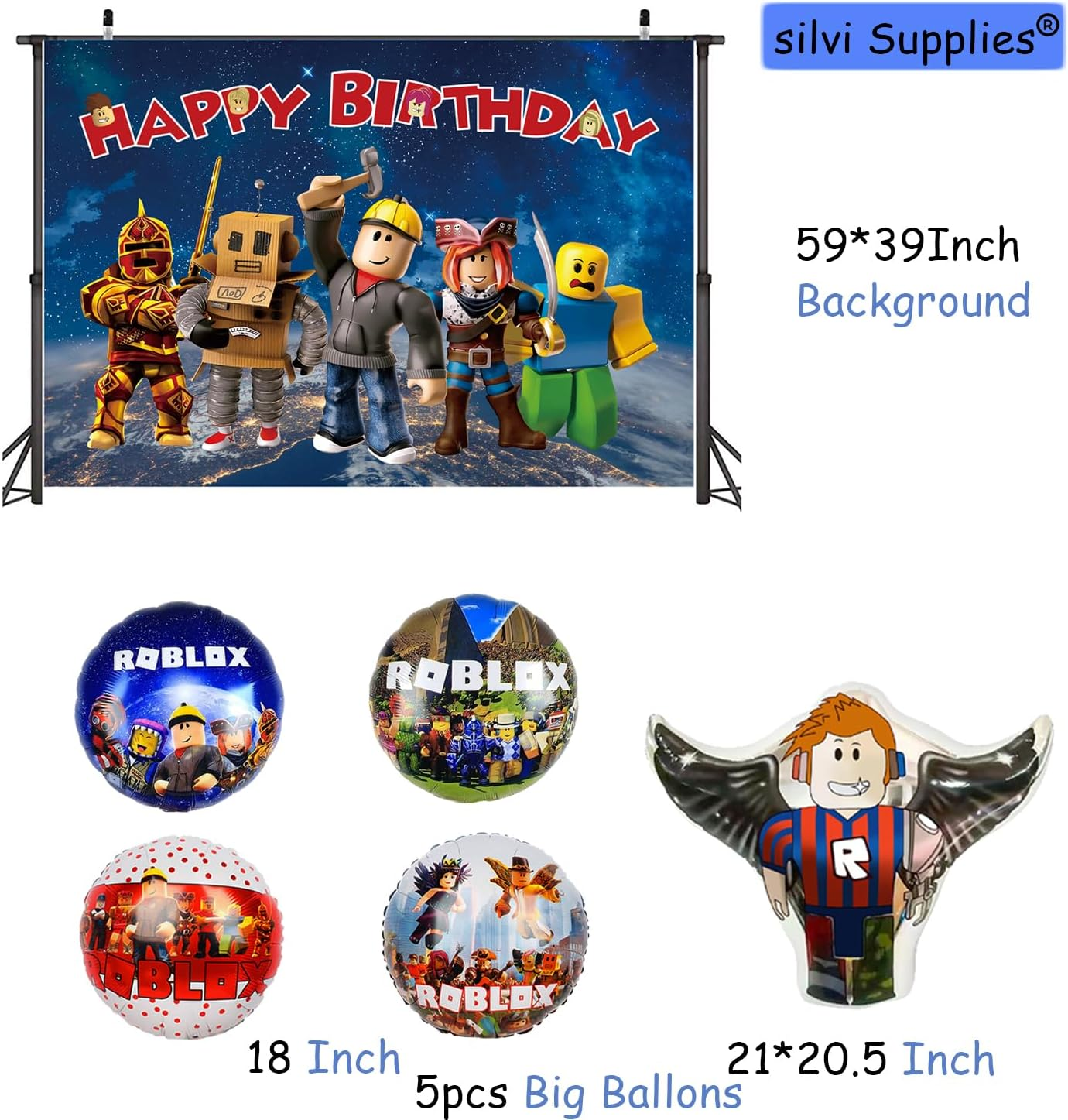 Roobox Birthday Decorations, Roobox Birthday Party Supplies for Video Game-Themed Party, Include Backdrop, Balloons, Banner, Cake Toppers,Cupcake Toppers