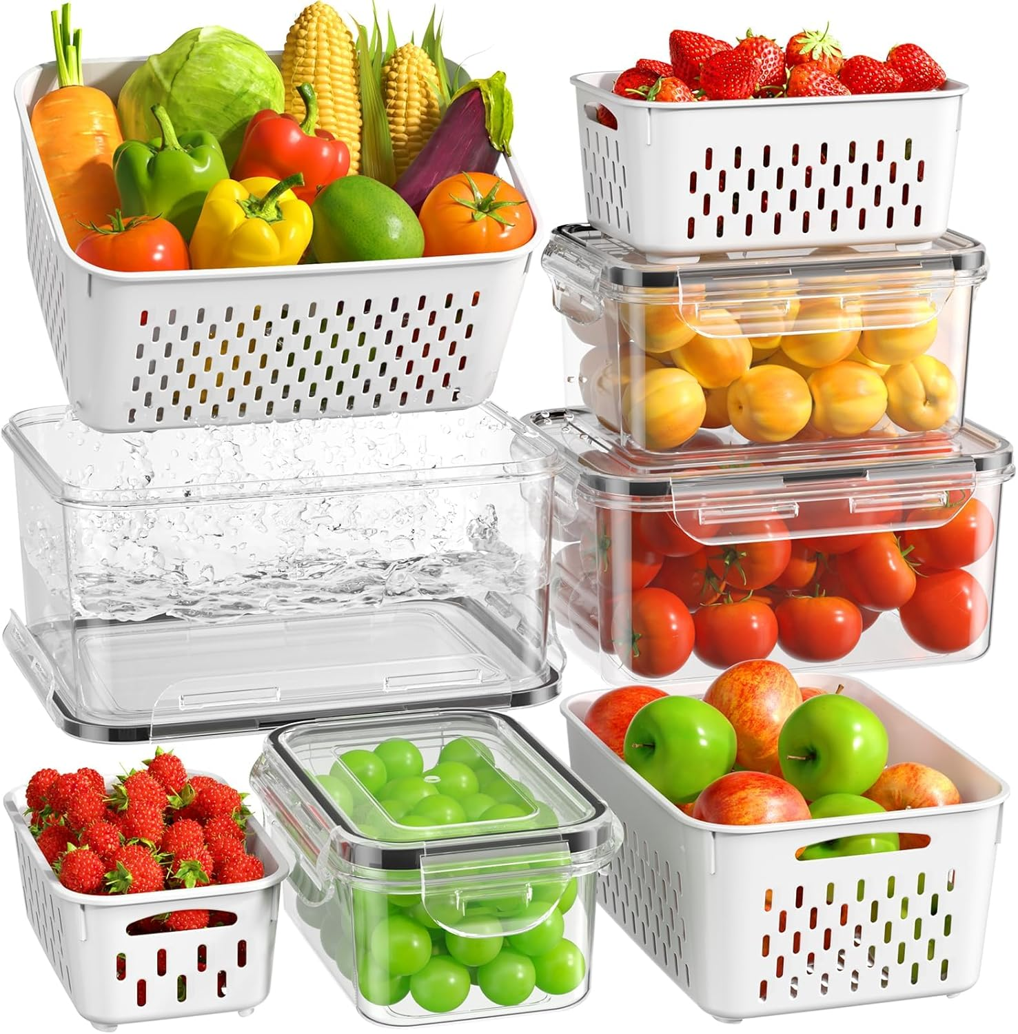 Fruit Storage Containers, 4 PCS Vegetable Container for Fridge with Removable Colanders, Freezer-Sealed Drained Fruit Containers for Fridge, Keep Fruit Fresh and Dishwasher Safe, Food-Grade image number 5