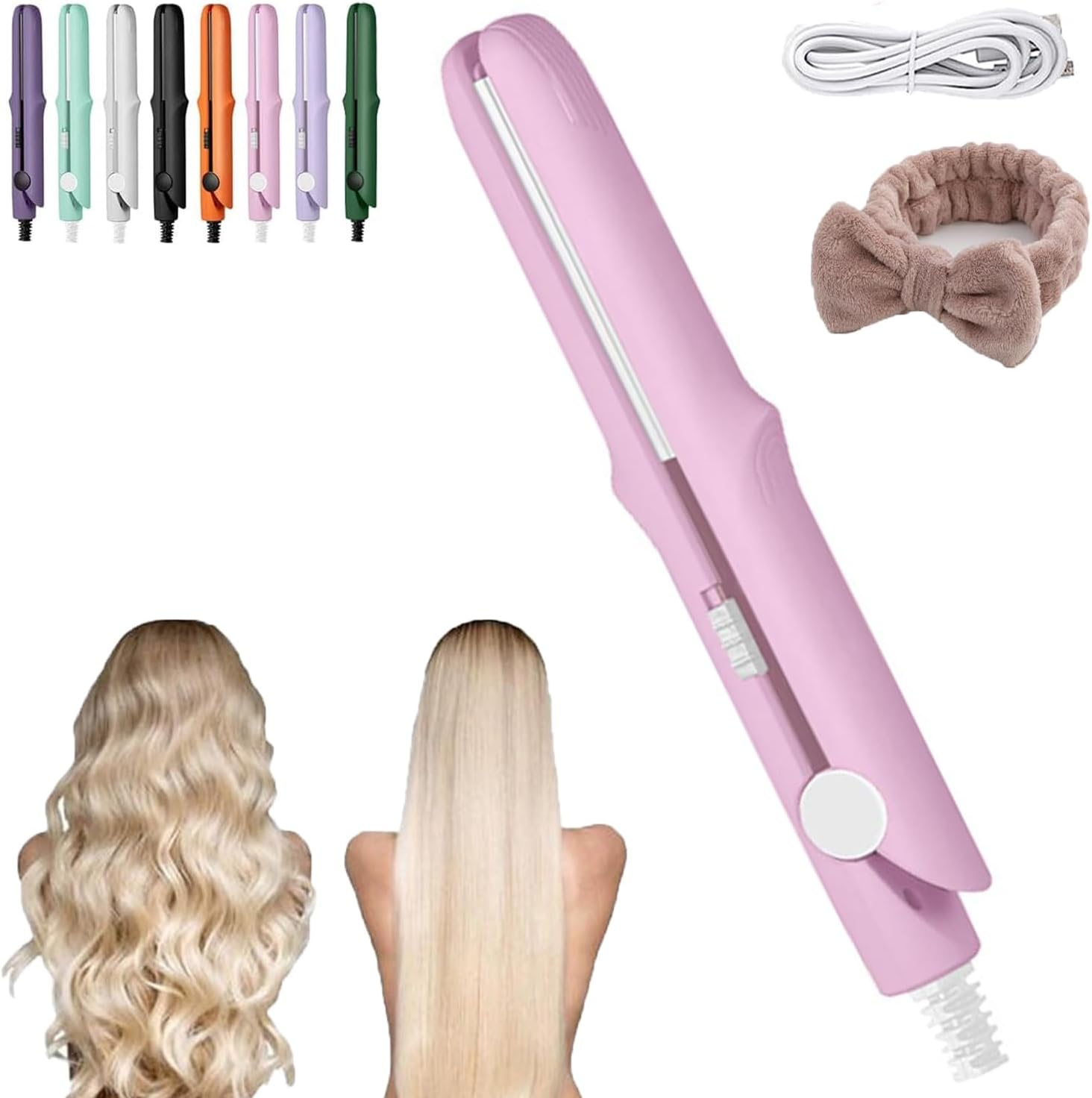 Gadgetcab Curling Iron, Gadgetcab Mini Curling Iron, Gadget Cab Mini Hair Curler, 2-In-1 Mini Curling Wand & Flat Iron Hair Straightener, Portable Ceramic Curling Iron for Short Hair (Purple)