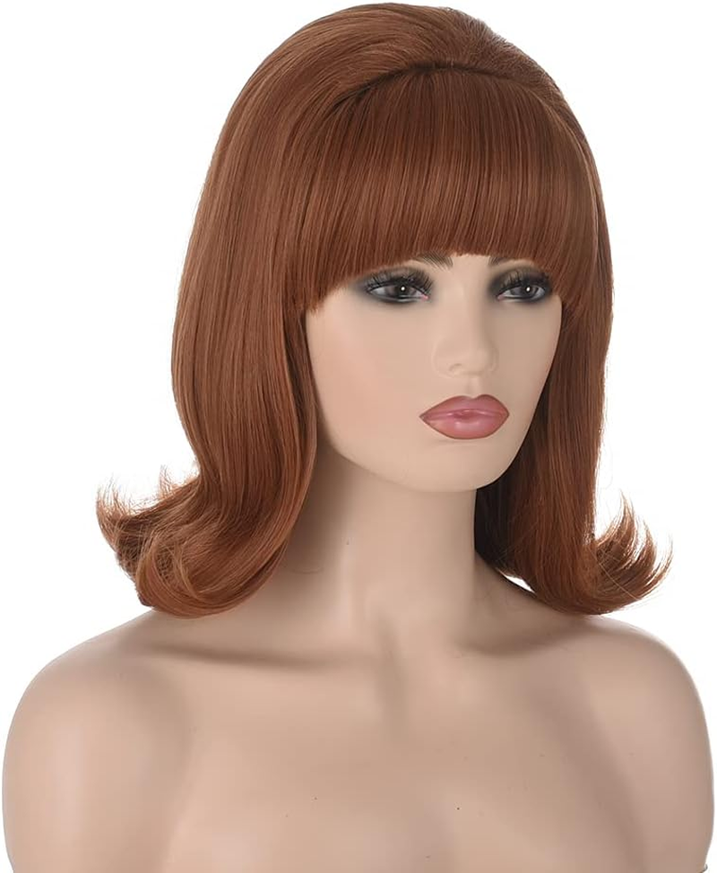 QACCF Black Updo Wig 70S Pinup Pelucas 60S Beehive Style Vintage Look Halloween Costume Women Wig Wtih Bang (Black)