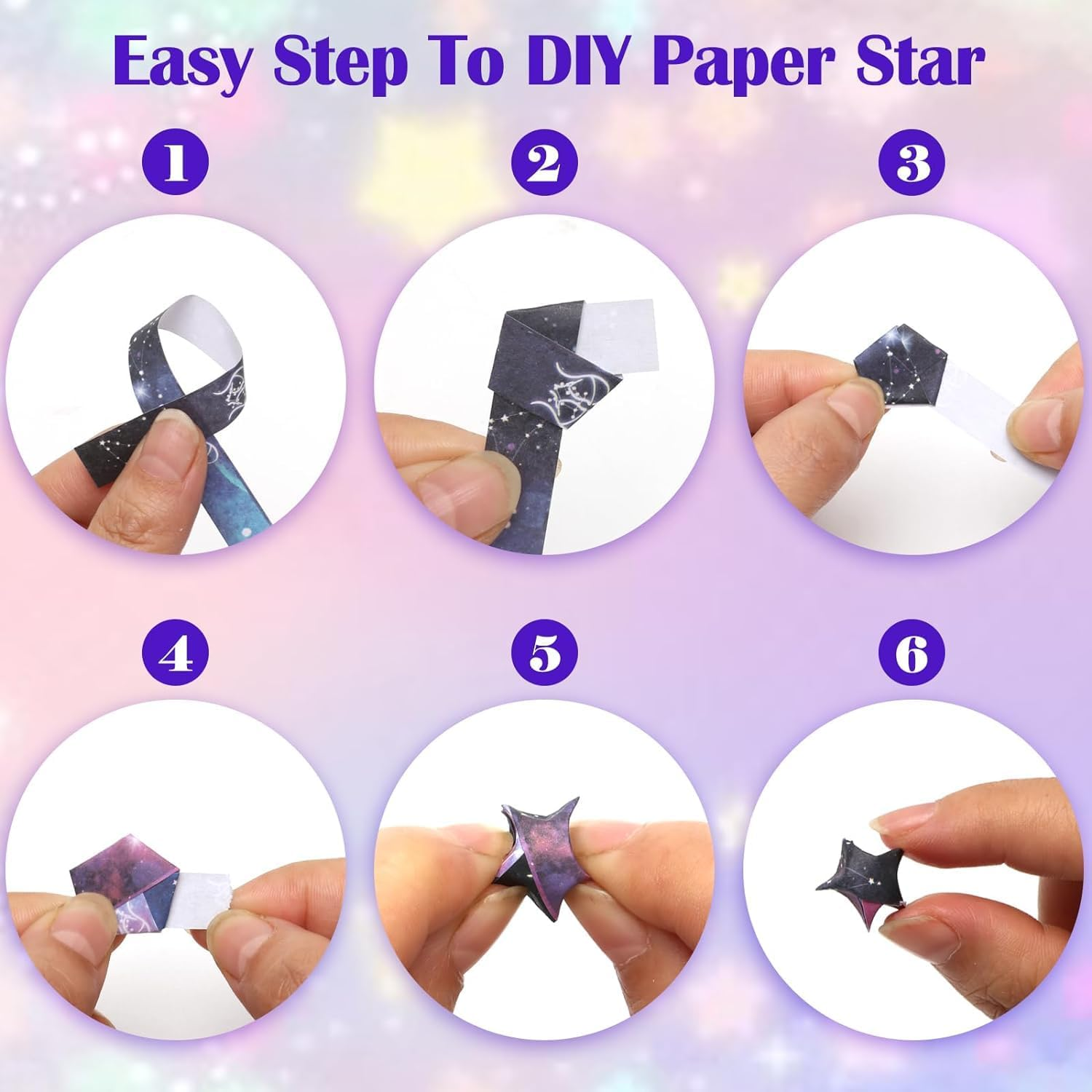 1620 Sheets Space Origami Stars Paper, 8 Different Designs of Beautiful Constellation Origami Lucky Star Paper Folding Strips for DIY Handmade Crafts image number 3