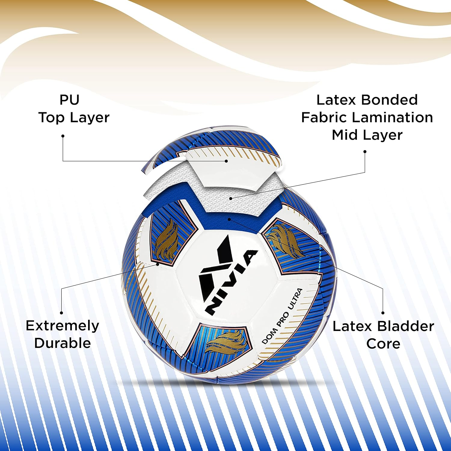 Nivia Dom Pro Ultra Soccer Football, 32 Panel Stitched Construction, Blue, 1 Football image number 4