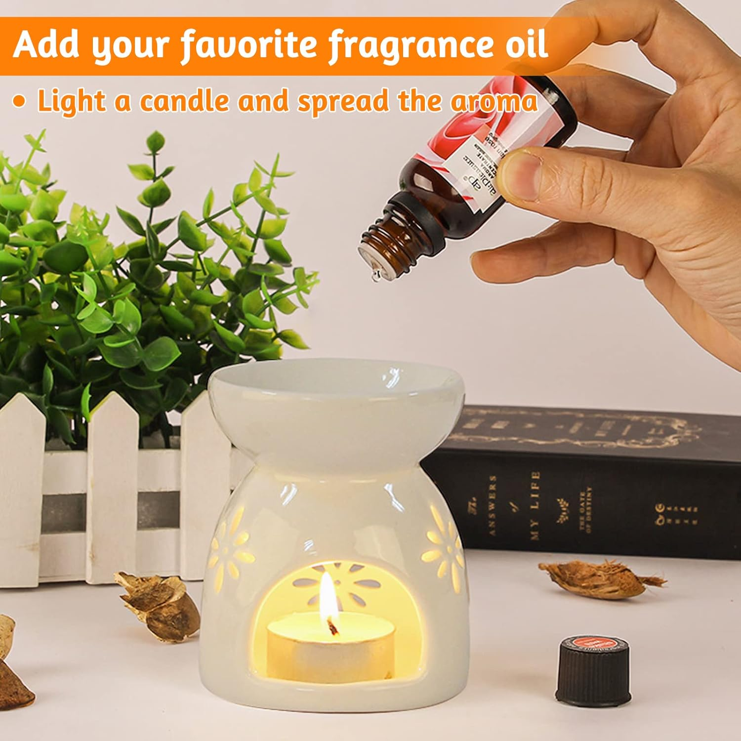 Ceramic Fragrance Lamp Censer Aroma Diffuser Tea Light Holder Oil Burner Aroma Lamp Candle Holder Aroma Lamp Tea Light Oil Aroma Burner Used for Sleep Aid Relaxation Meditation image number 2
