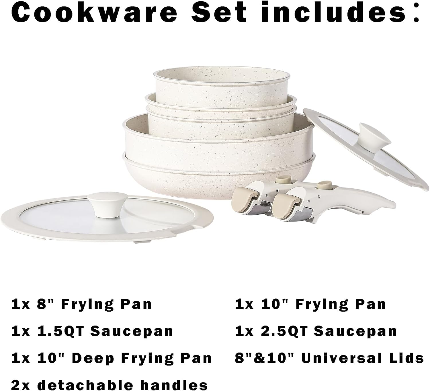 Pot and Pan Set with Removable Handle, Nonstick Cookware Set Detachable Handle, Induction Kitchen Camping Stackable Pots Pans, Dishwasher/Oven Safe, Grey image number 4