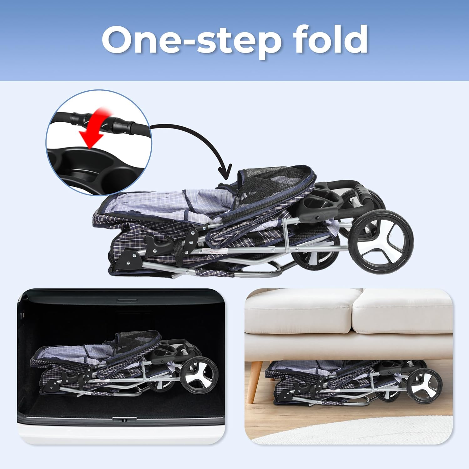 Pawz Large Pet Stroller Dog Cat Carrier Travel Pushchair Foldable Pram 4 Wheels, Travel Pet Pram with Seat Belts Buckle, Removable Cushion Dog Car Seat, Puppy Pushchair with Coffee Cup Holder image number 3