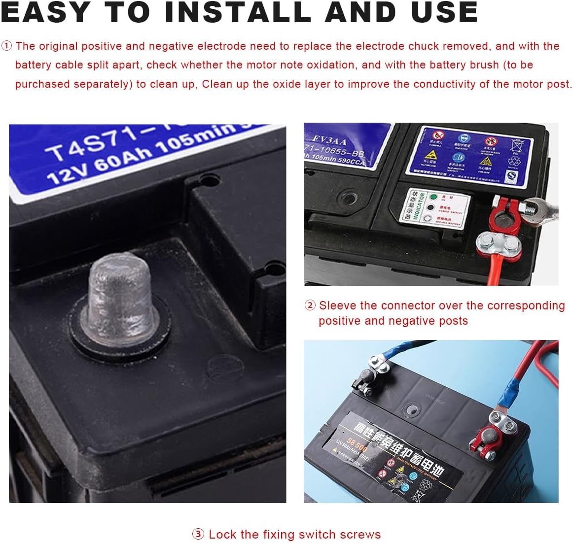 4 PCS Battery Terminal Connector, anti Corrosion Car Battery Terminal Clamp Connector, Adjustable Positive Negative Battery Post Connector, Replacement Car Accessories image number 1