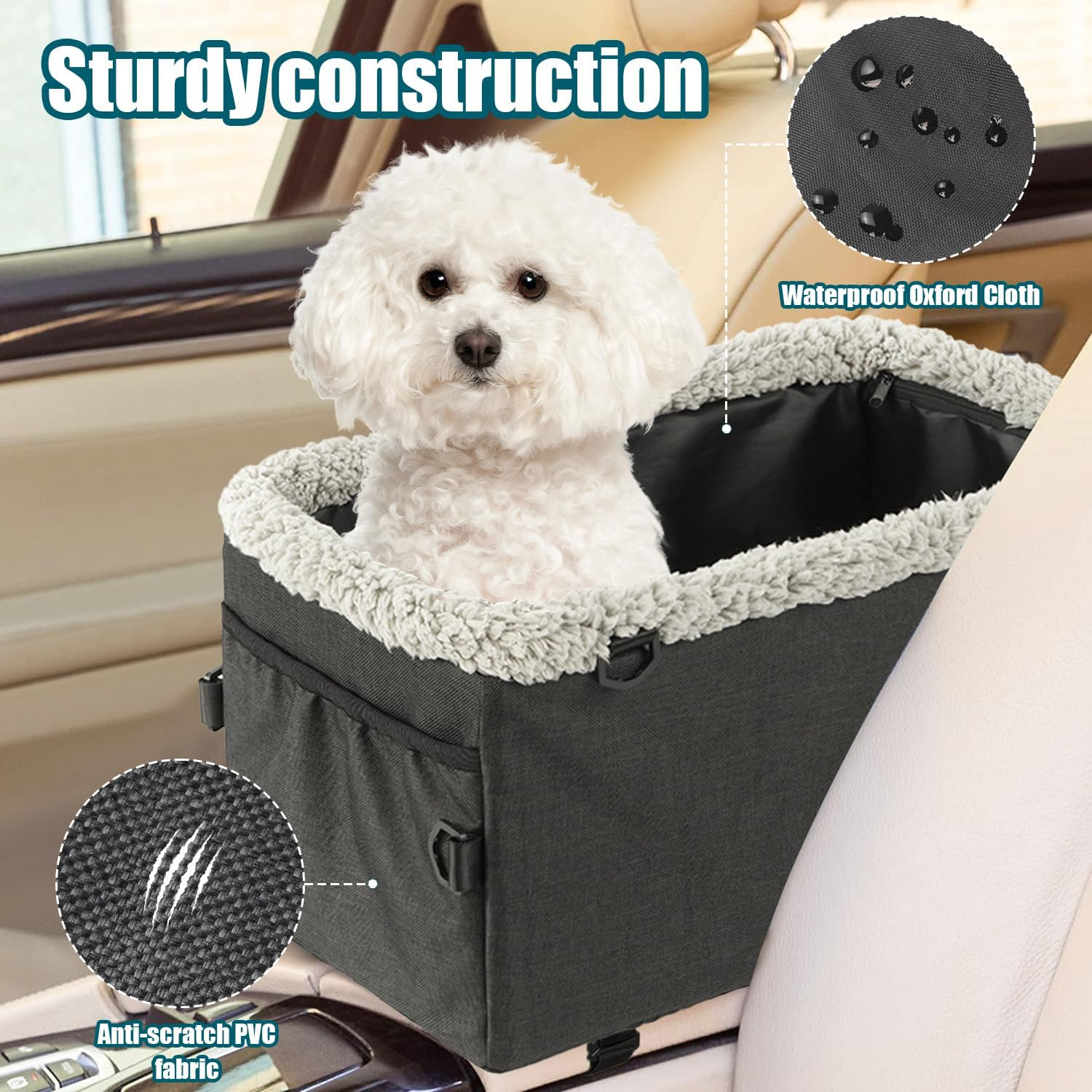 Dog Car Seat, Dog Booster Car Seat, with Seat Belt and Cushion. Pet Car Seat, Anti-Collapse Center Console Dog Car Se, with Removable Support, Adjustable Shoulder Strap for Small Dogs image number 4