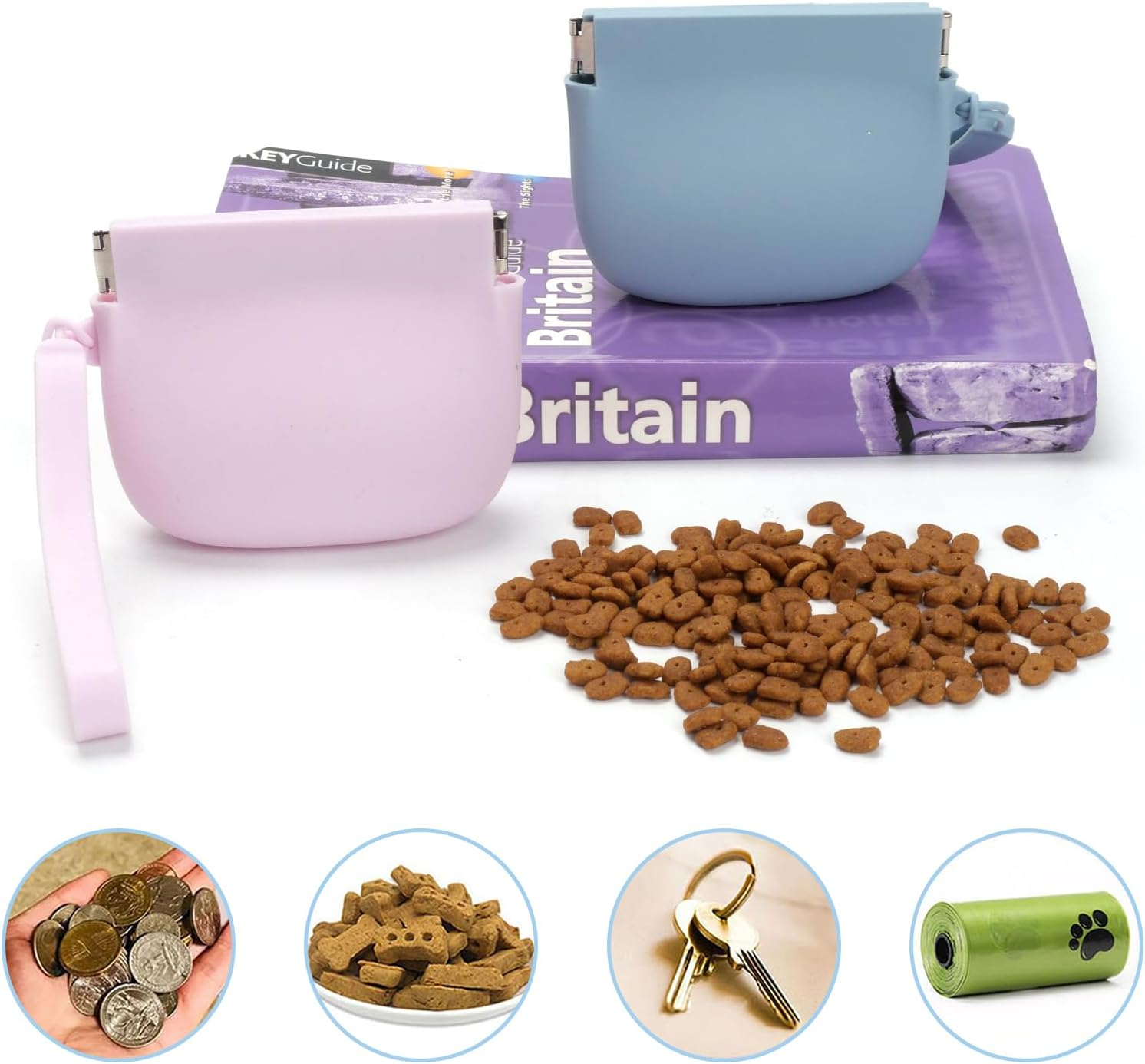 Daigoo 2 Pcs Silicone Dog Treat Pouch Portable Pet Snack Pouch for Dog and Cat, Auto Closure, with Pet Training Clicker, Pocket Size,Easy to Clean,Odorless for Pet Travel Use image number 4