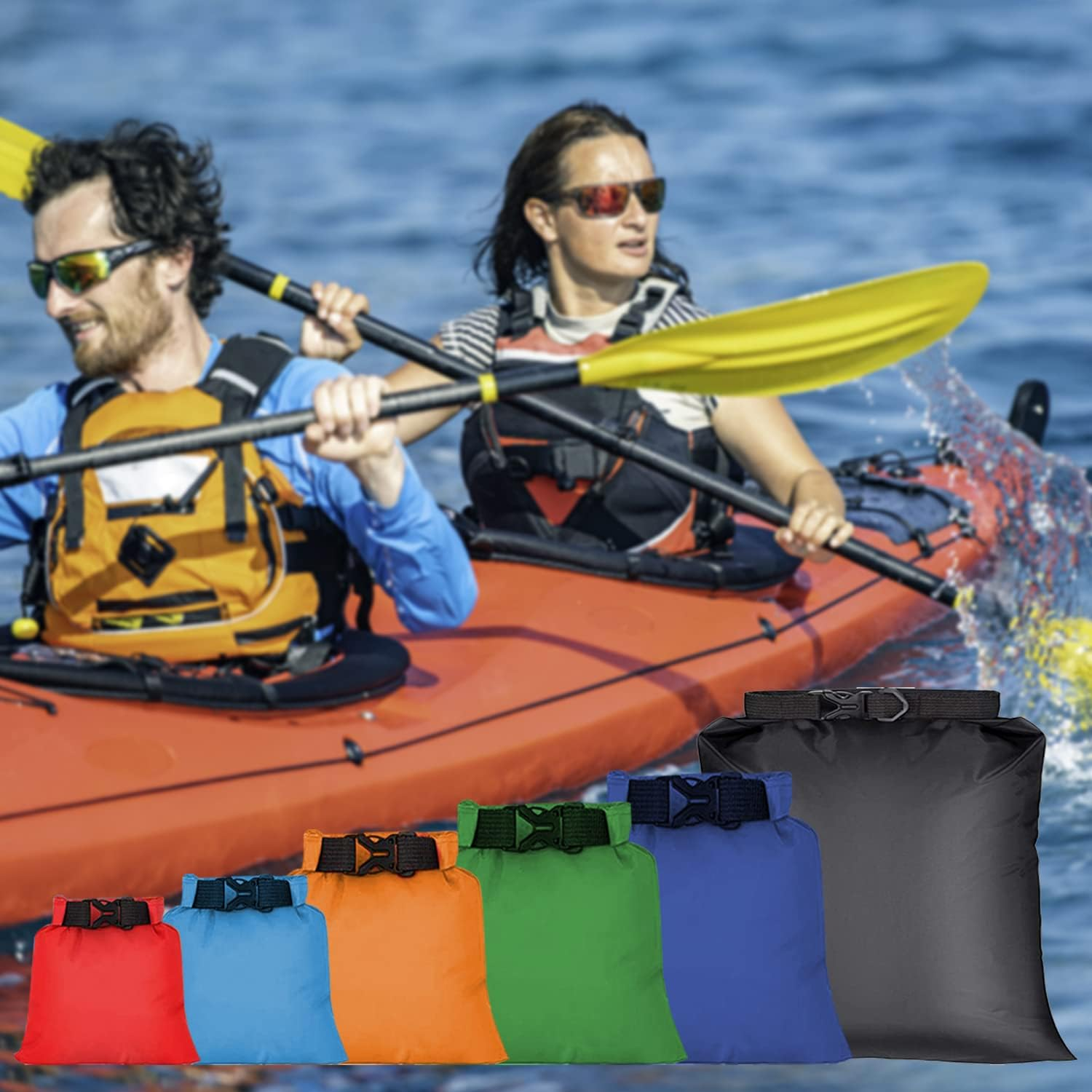 6 PCS Dry Bags Waterproof Dry Bag Set Dry Sack Small Dry Bags Rucksack Liner Black and Multi-Color Canoe Bags Water Resistance for Camping Hiking Backpacking Kayaking Home Storage, Multi-Color, image number 3