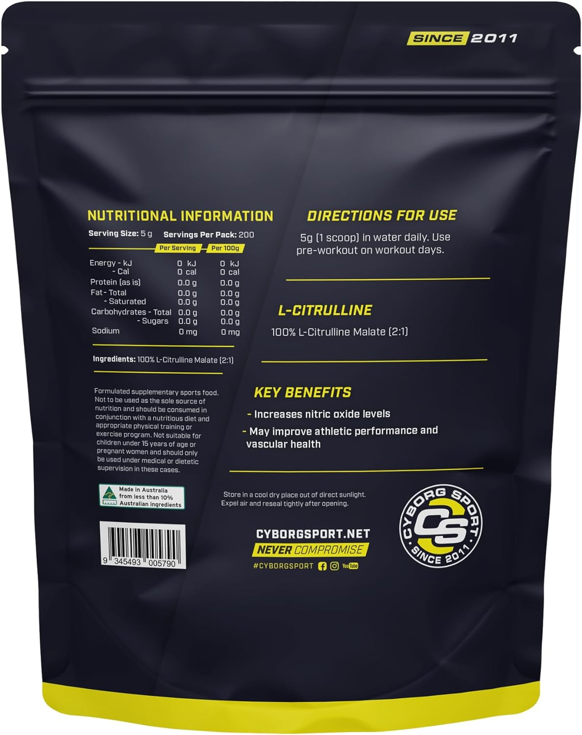 L-CITRULLINE MALATE 1Kg - 6 Month Supply - Pump - Endurance - Muscle by Cyborg Sport image number 5