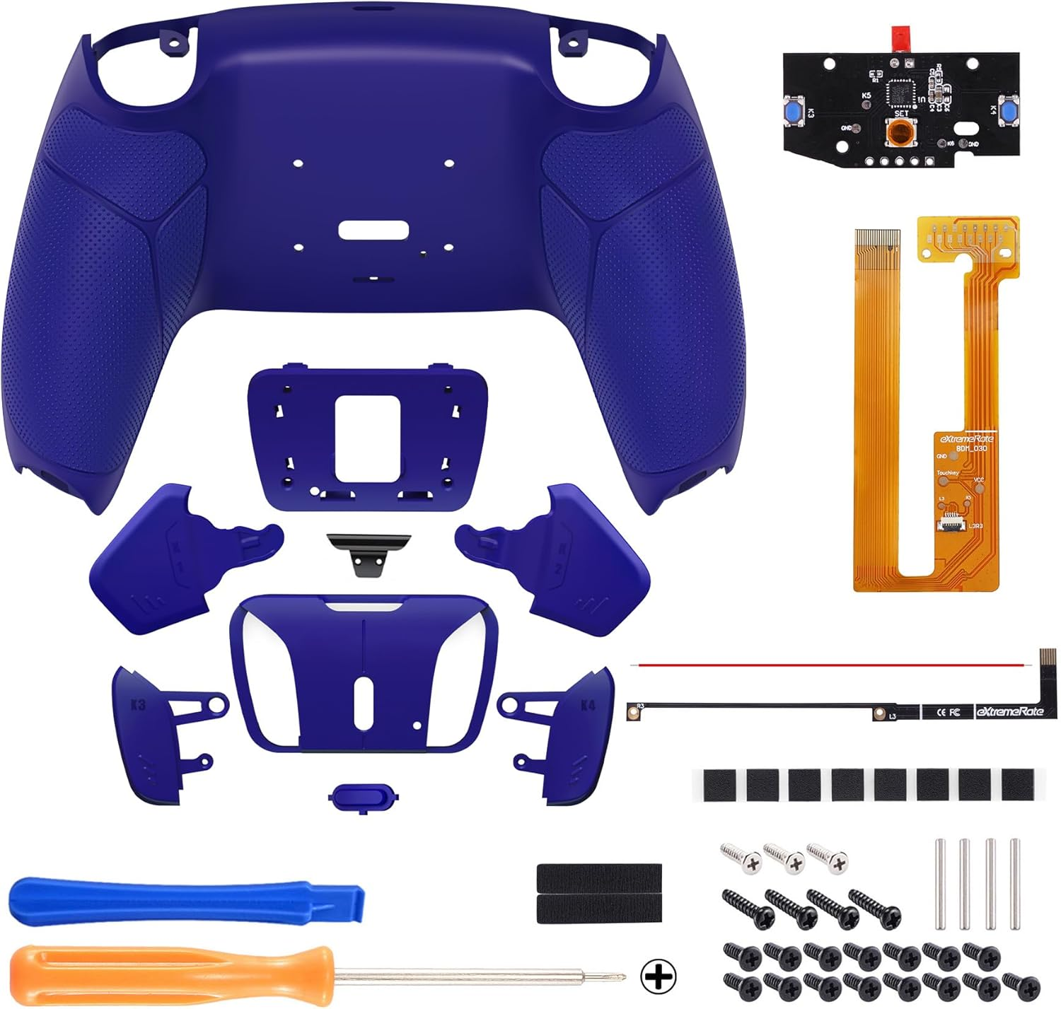 Extremerate Cobalt Blue Rubberized Grip Programable RISE4 Remap Kit for PS5 Controller BDM-030 040 050, Upgrade Board & Redesigned Back Shell & 4 Back Buttons for PS5 Controller - without Controller image number 3