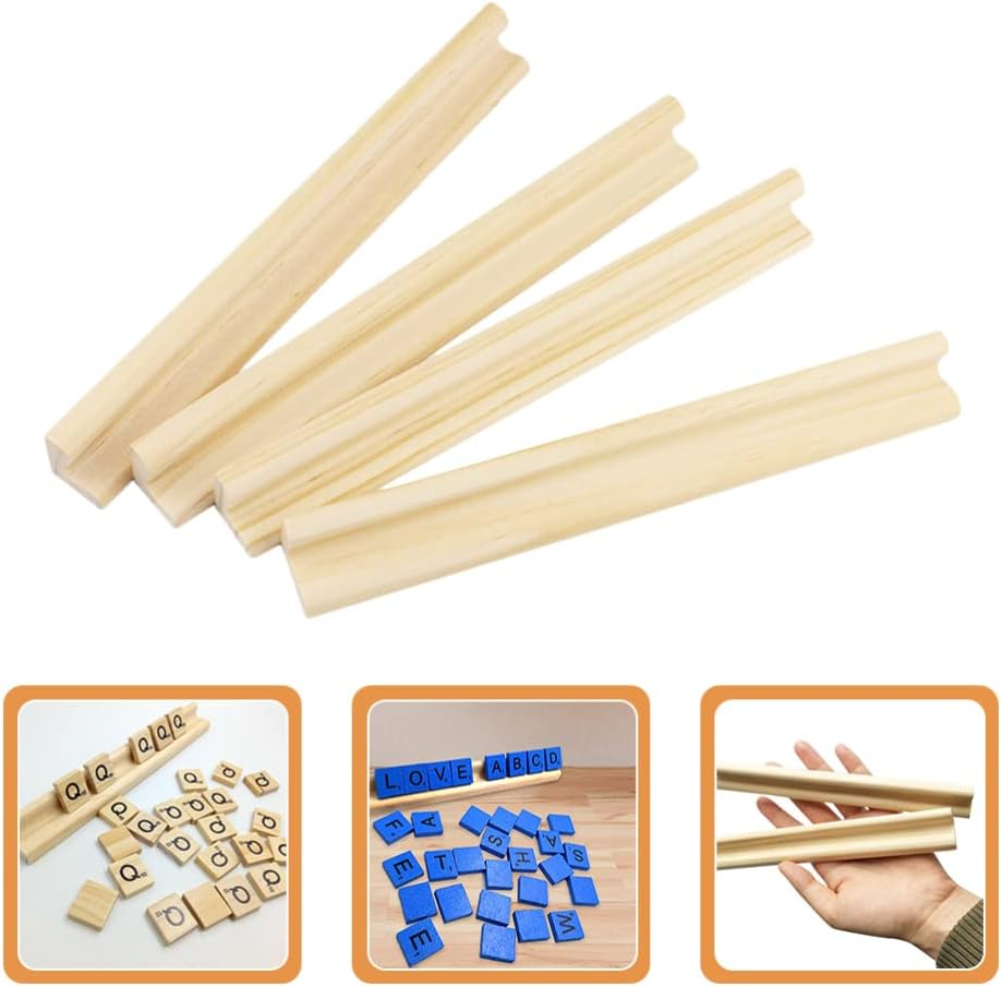 Alipis Mahjong Tile Holder Domino Racks Wooden Domino Trays Domino Holders Organizer Letter Display Bases Domino Tiles Holders for for Mexican Train, 4Pcs Dominos Holder Tray Train Rack image number 1