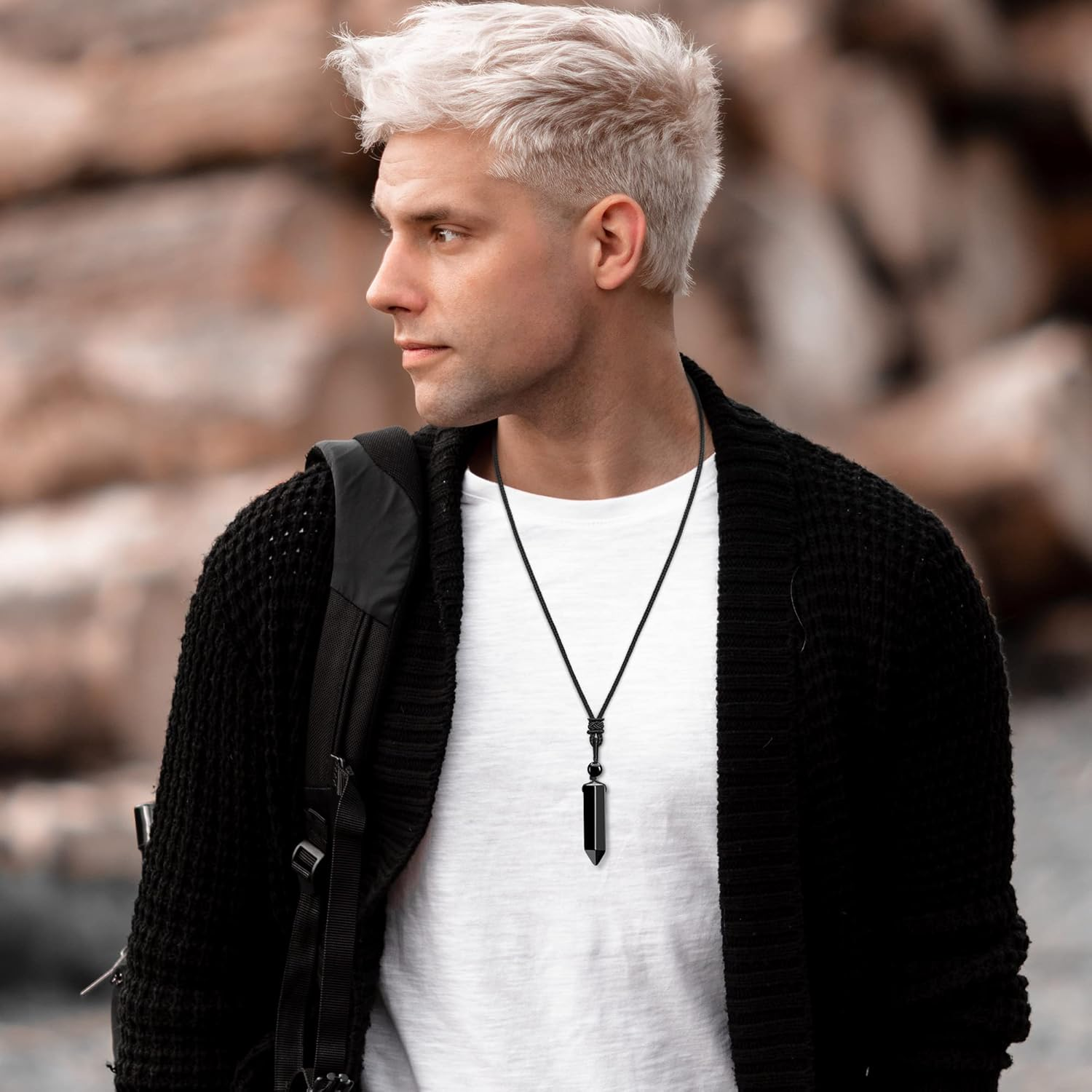 Jovivi Natural Healing Stone Necklace for Women Men Adjustable Rope Hexagonal Point Healing Crystal Pendant Necklaces Quartz Reiki Gemstone Jewelry - Black image number 5