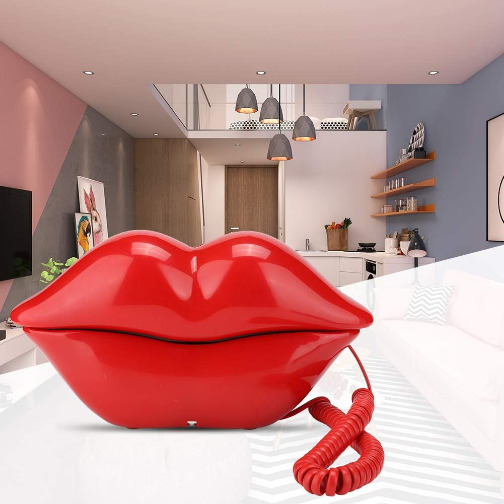 Funny Lip Telephone, Rose Red Mouth Corded Landline with Number Storage Function, Desktop Fixed Telephone for Office Home Decoration, Ideal Gift image number 1